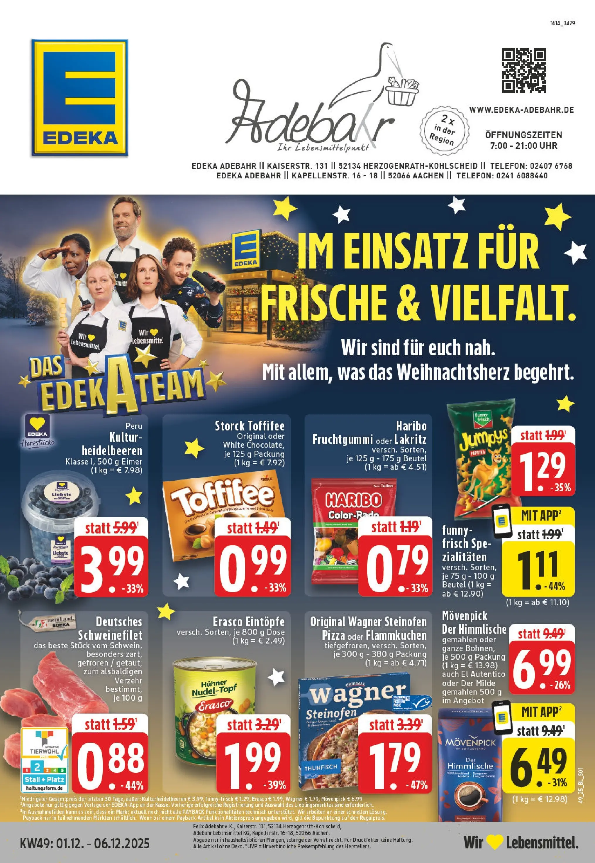 Edeka prospekt Herzogenrath	 (ab 01.12.2025) » Angebote Online | Seite: 1 | Produkte: Haribo, Heidelbeeren, Pizza, Uhr
