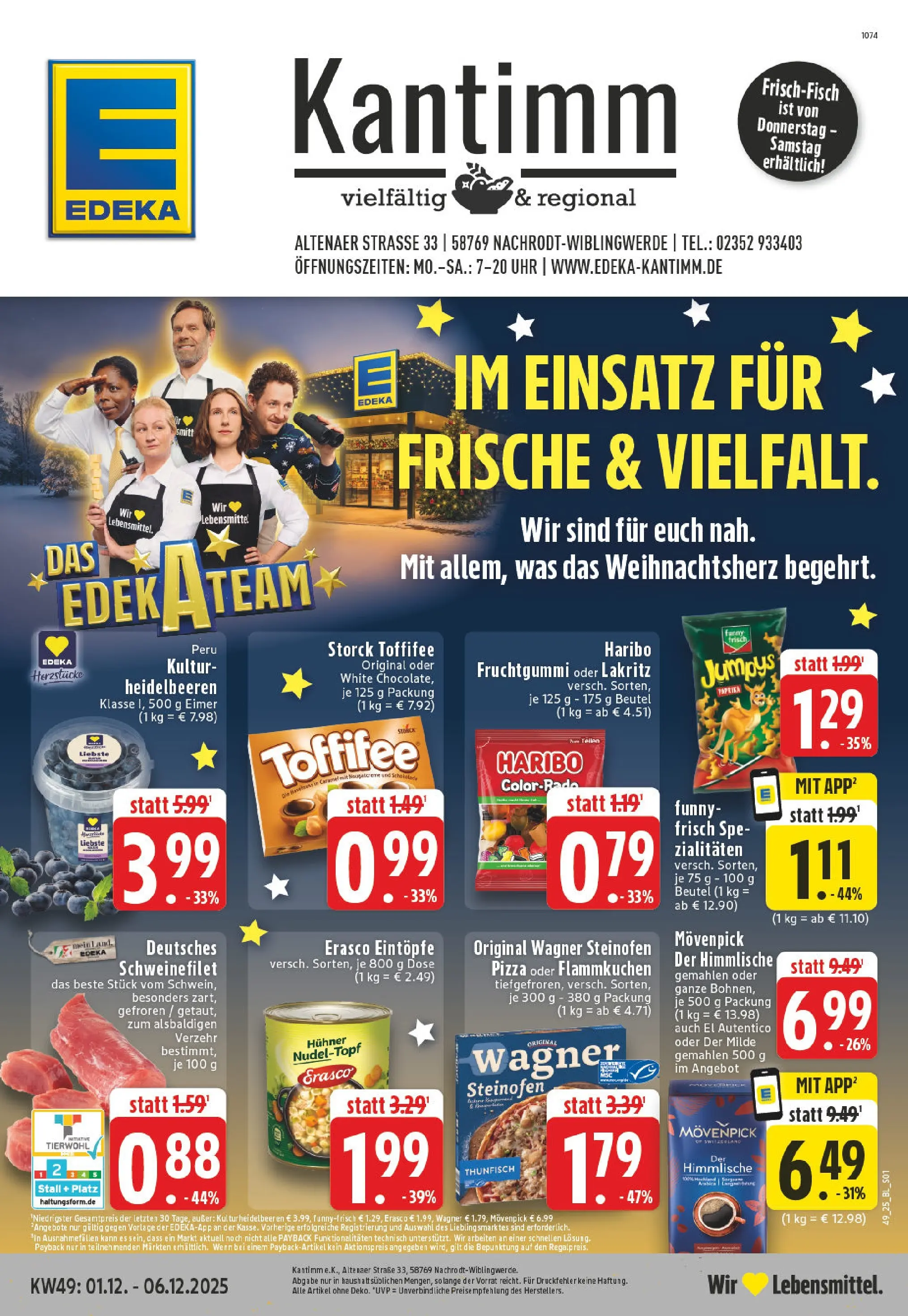Edeka prospekt Nachrodt - Wilbingwerde	 (ab 01.12.2025) » Angebote Online | Seite: 1 | Produkte: Heidelbeeren, Pizza, Erasco, Chips