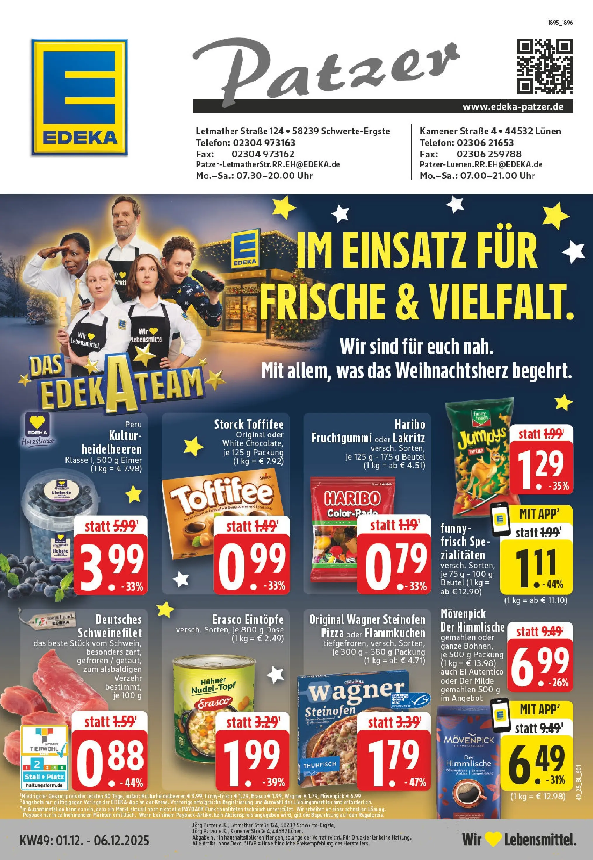 Edeka prospekt Schwerte - Ergste	 (ab 01.12.2025) » Angebote Online | Seite: 1 | Produkte: Haribo, Heidelbeeren, Toffifee, Telefon