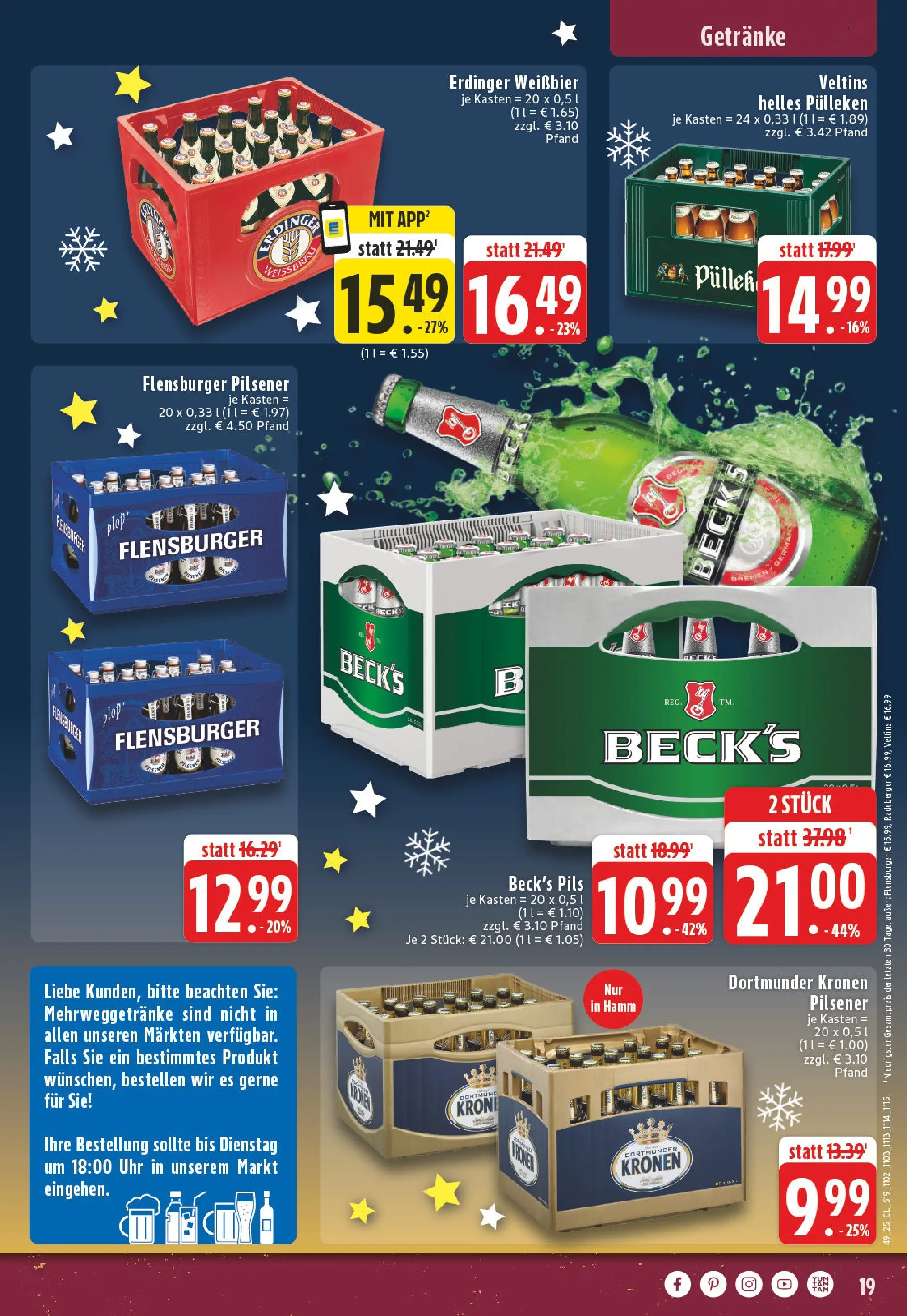 Edeka prospekt Hamm-Pelkum	 (ab 01.12.2025) » Angebote Online | Seite: 19 | Produkte: Erdinger, Pils, Uhr, Veltins