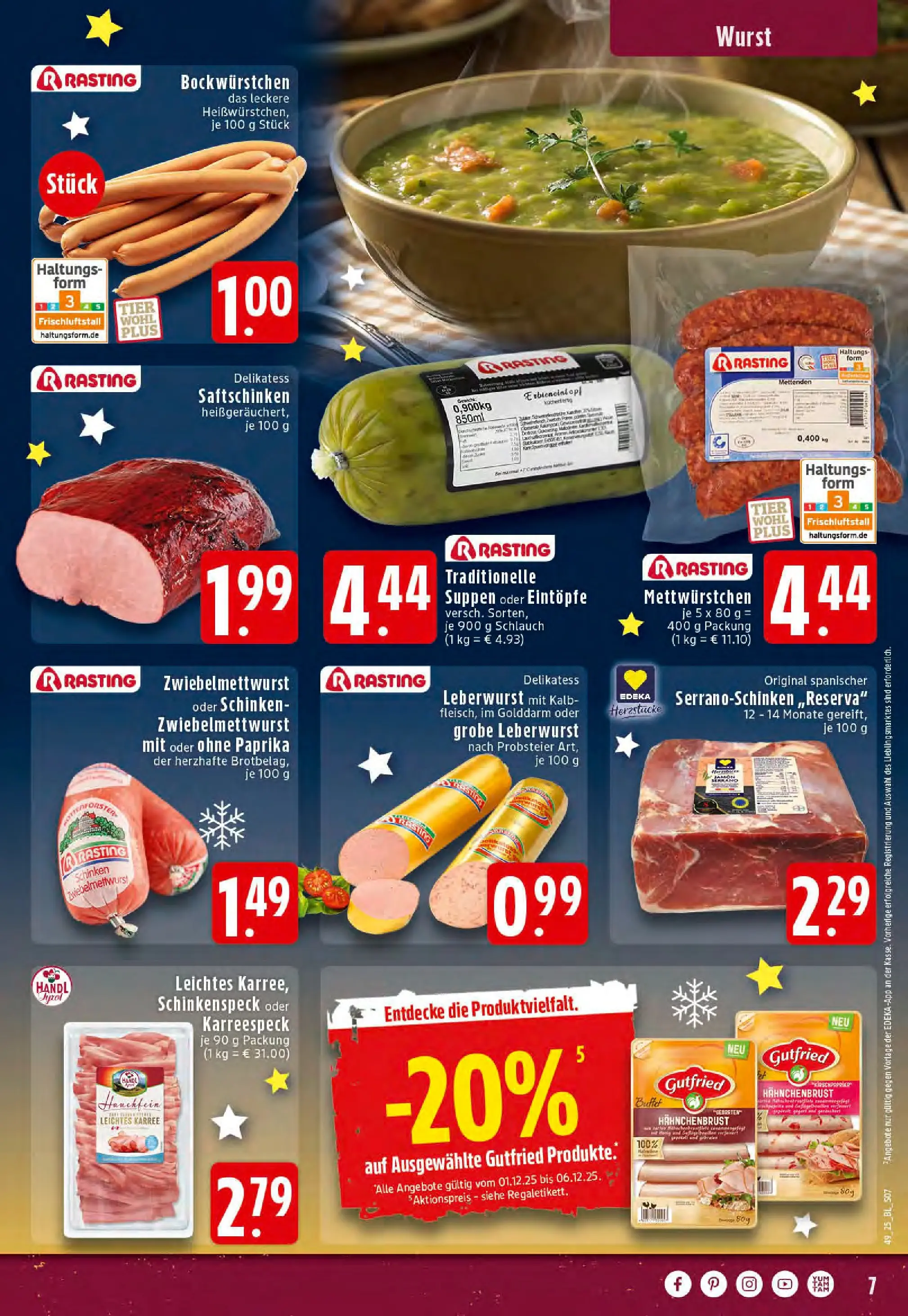 Edeka prospekt Reken-Bahnhof	 (ab 01.12.2025) » Angebote Online | Seite: 7 | Produkte: Paprika, Wurst, Schinken, Hahnchenbrust