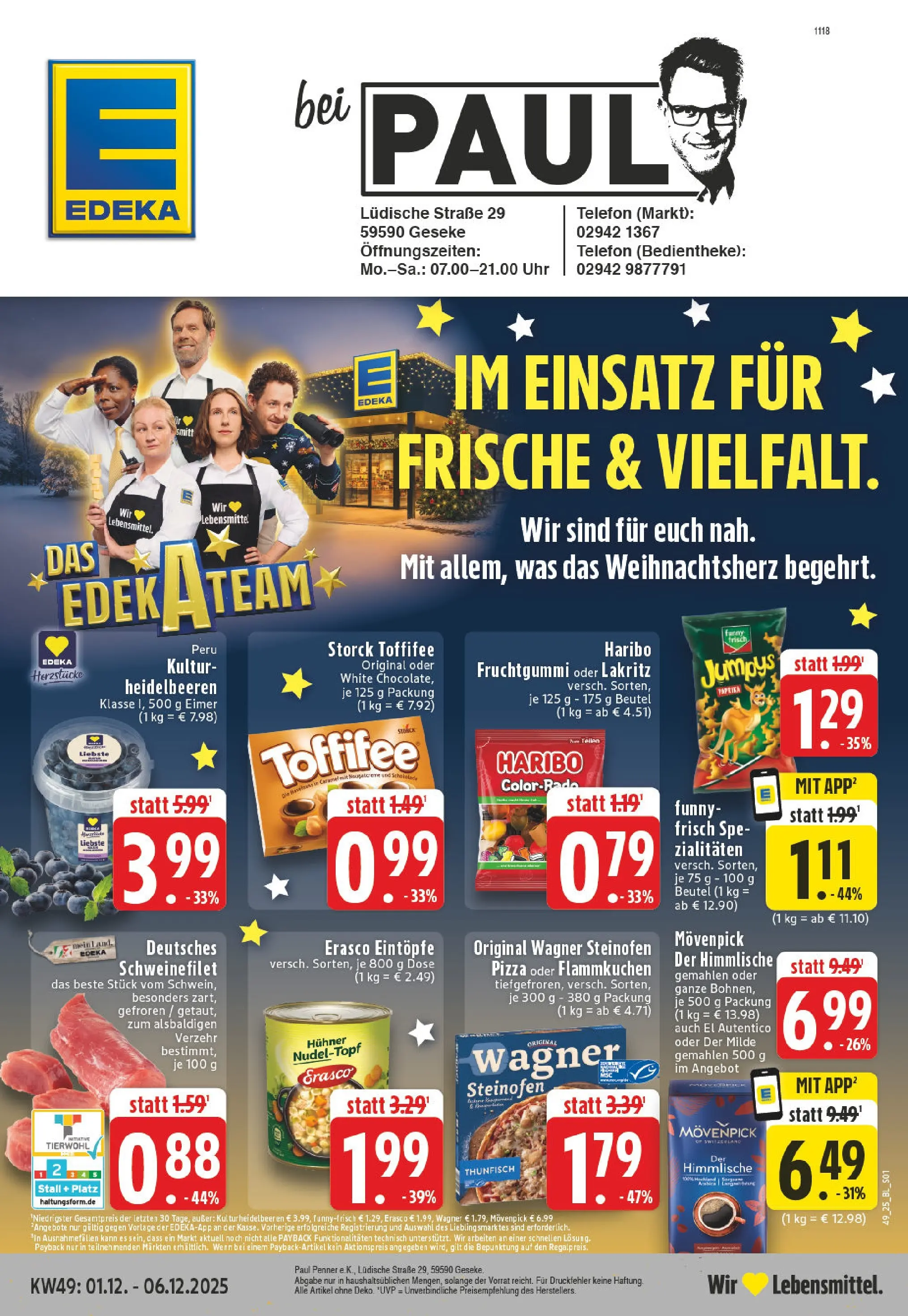 Edeka prospekt Geseke	 (ab 01.12.2025) » Angebote Online | Seite: 1 | Produkte: Thunfisch, Paprika, Toffifee, Erasco