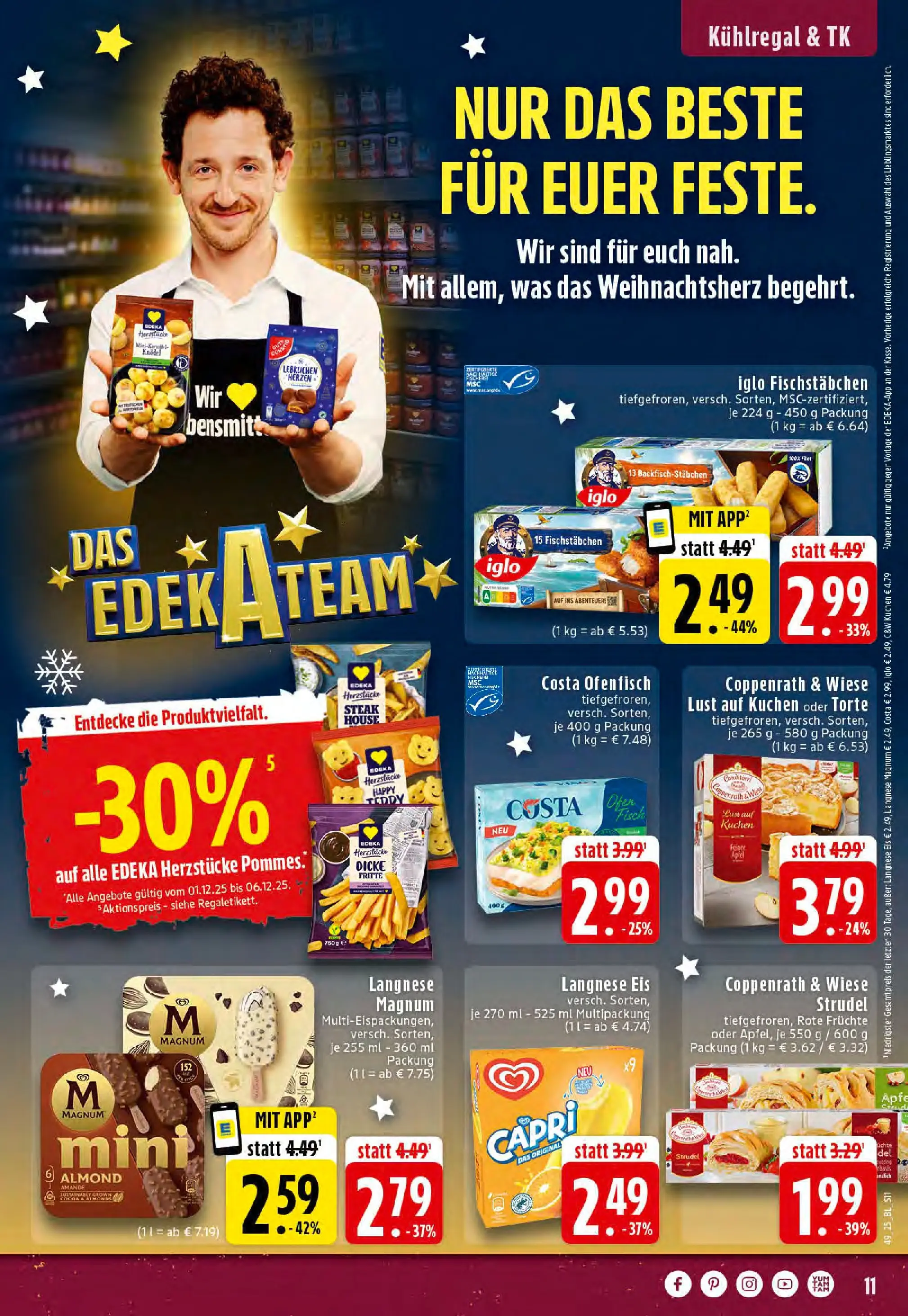 Edeka prospekt Reken-Bahnhof	 (ab 01.12.2025) » Angebote Online | Seite: 11 | Produkte: Iglo, Fischstabchen, Steak, Eis