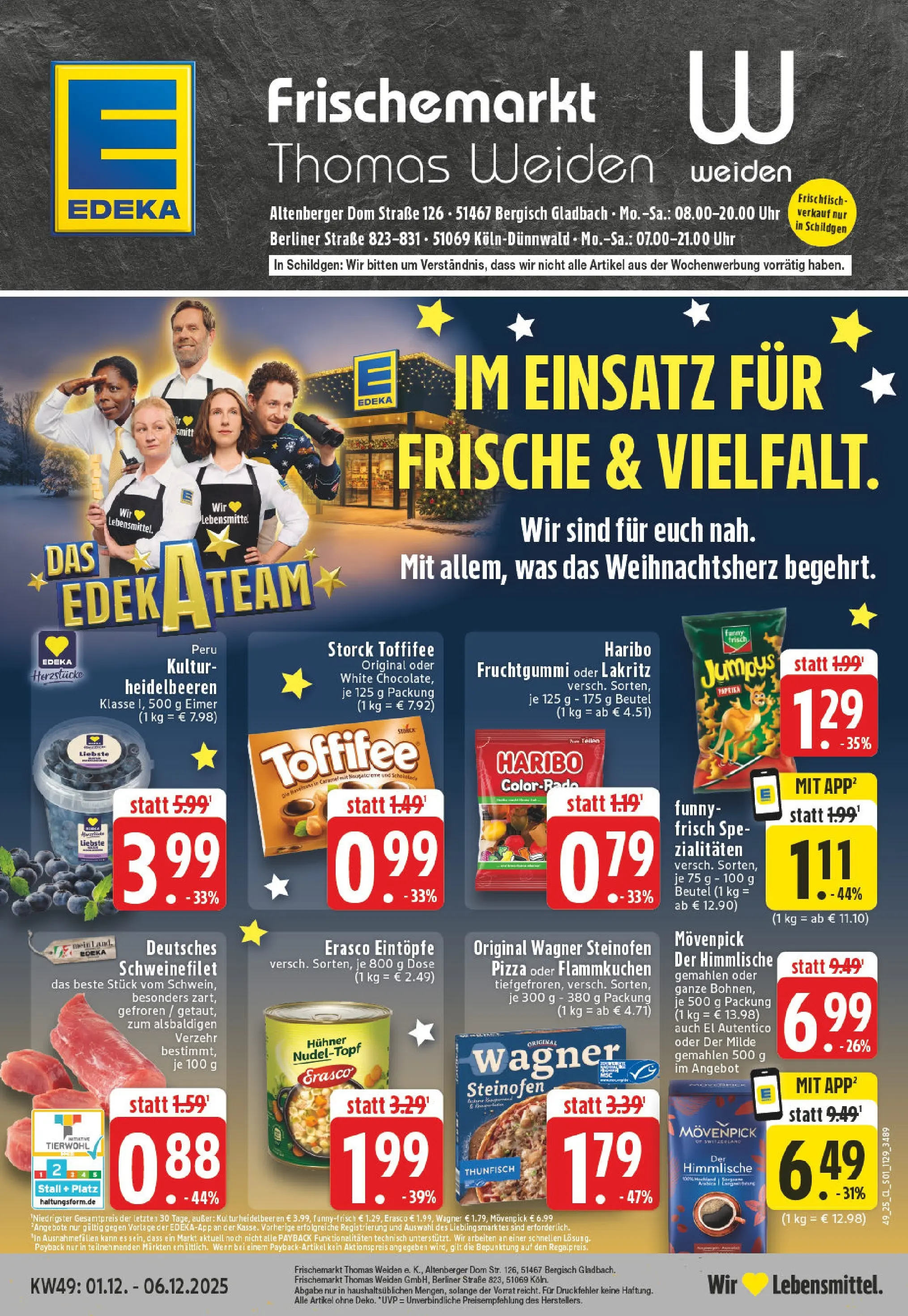 Edeka prospekt Köln	 (ab 01.12.2025) » Angebote Online | Seite: 1 | Produkte: Berliner, Schweinefilet, Pizza, Chips