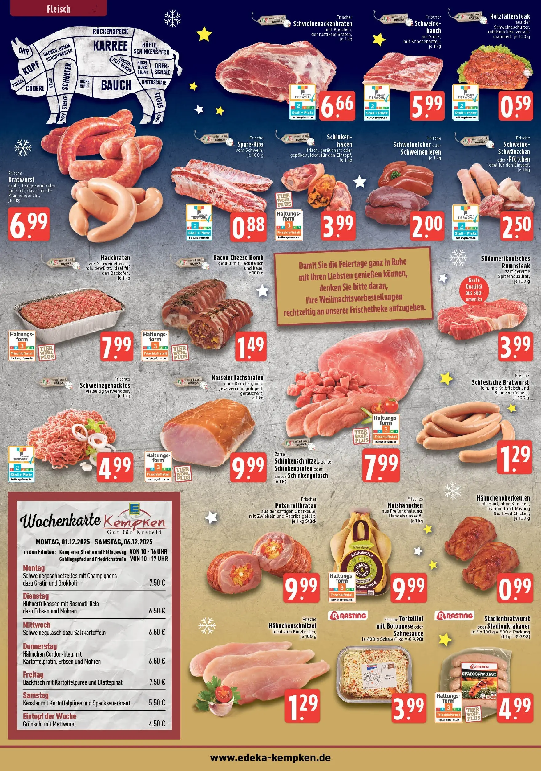 Edeka prospekt Krefeld - Hüls	 (ab 01.12.2025) » Angebote Online | Seite: 2 | Produkte: Schweinegulasch, Spare ribs, Champignons, Hackfleisch