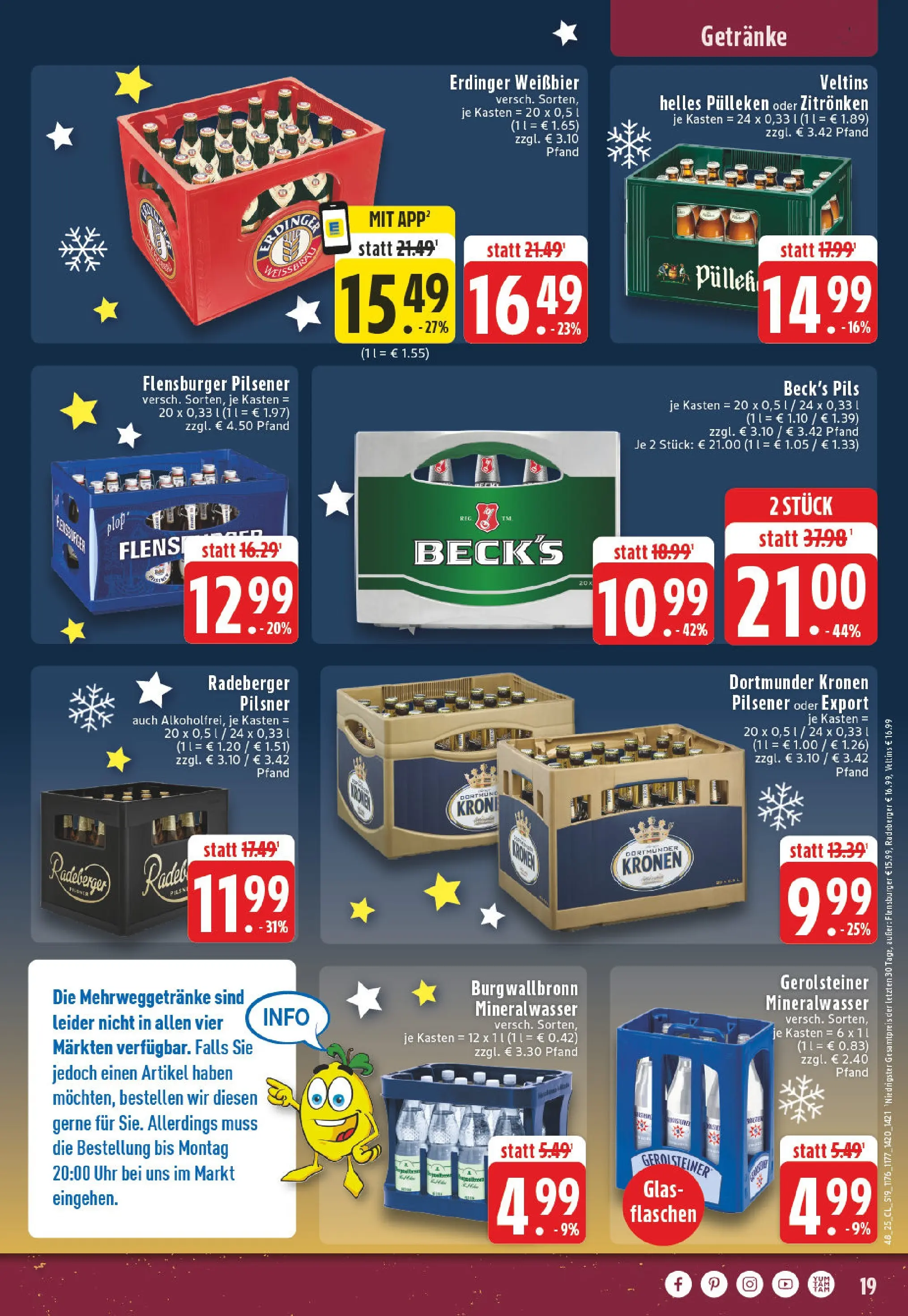 Edeka prospekt Welver	 (ab 01.12.2025) » Angebote Online | Seite: 19 | Produkte: Helles pulleken, Mineralwasser, Radeberger pilsner, Veltins
