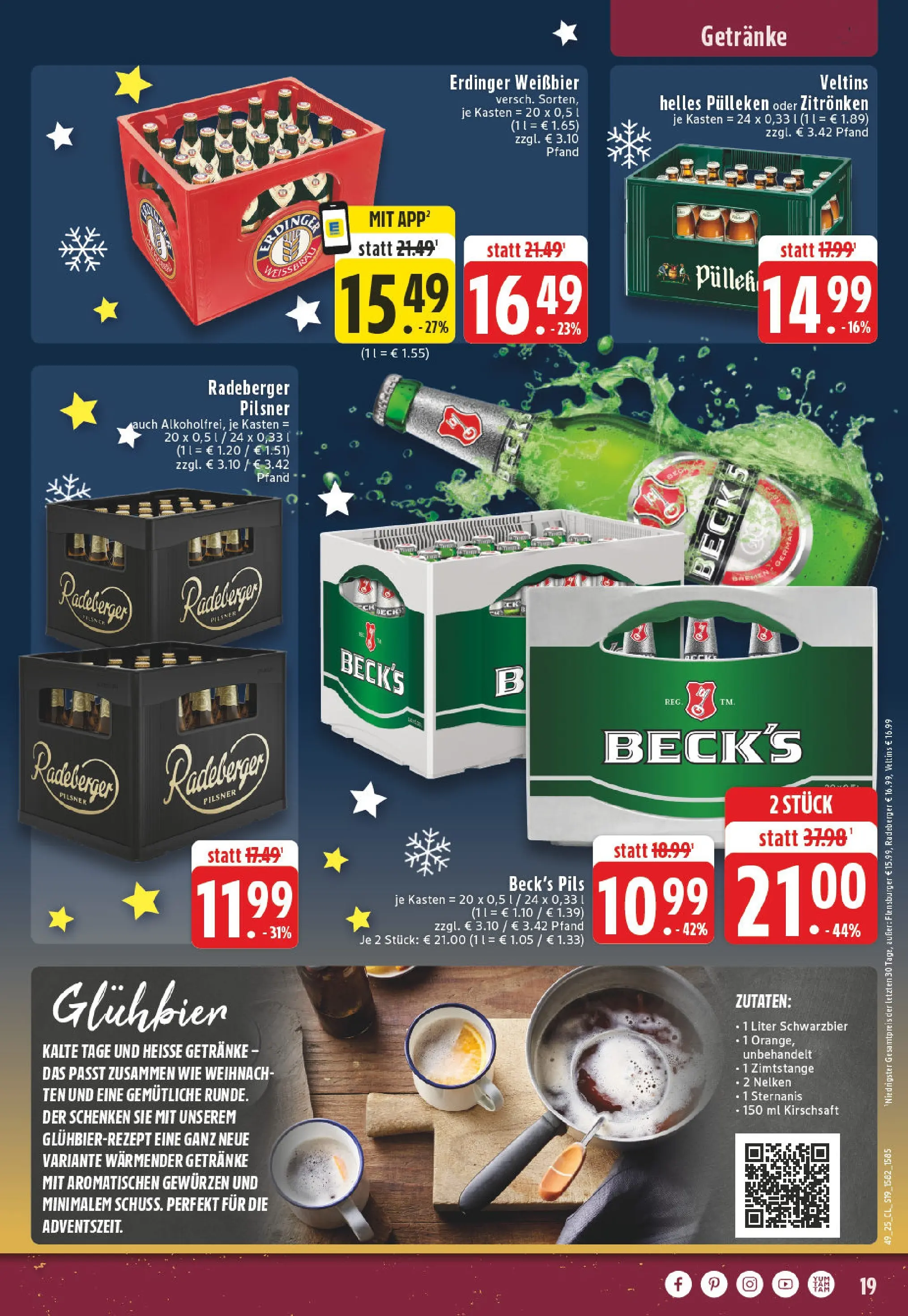 Edeka prospekt Oelde	 (ab 01.12.2025) » Angebote Online | Seite: 19 | Produkte: Weißbier, Flensburger, Radeberger pilsner, Veltins