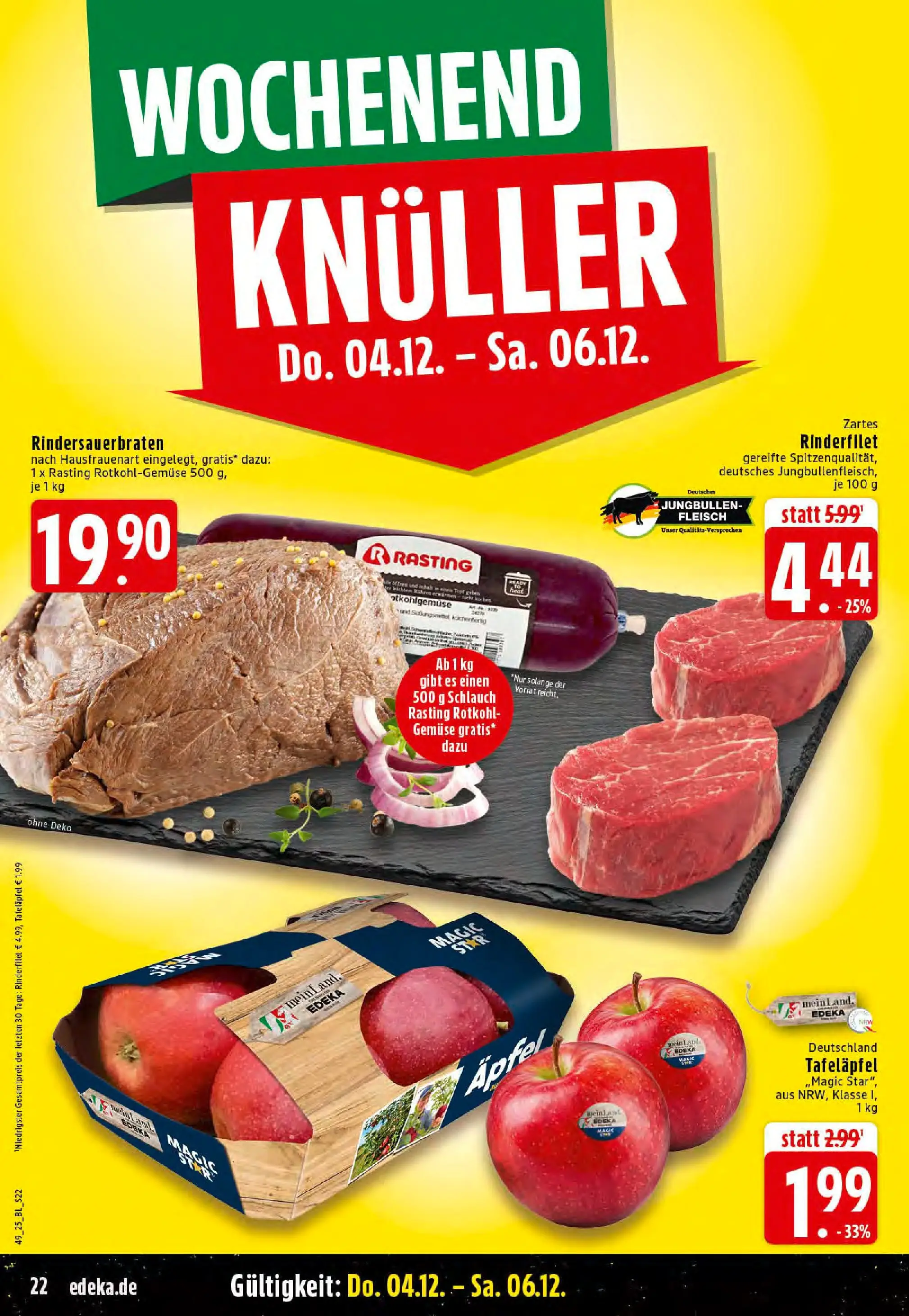 Edeka prospekt Reken-Bahnhof	 (ab 01.12.2025) » Angebote Online | Seite: 22 | Produkte: Rotkohl, Äpfel, Gemüse, Fleisch