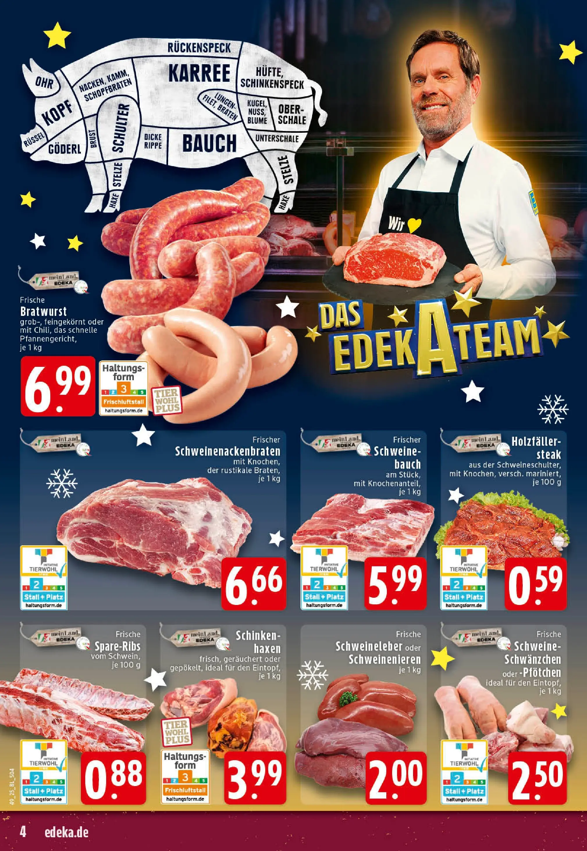Edeka prospekt Rheine	 (ab 01.12.2025) » Angebote Online | Seite: 4 | Produkte: Schweinebauch, Bratwurst, Schinken, Steak