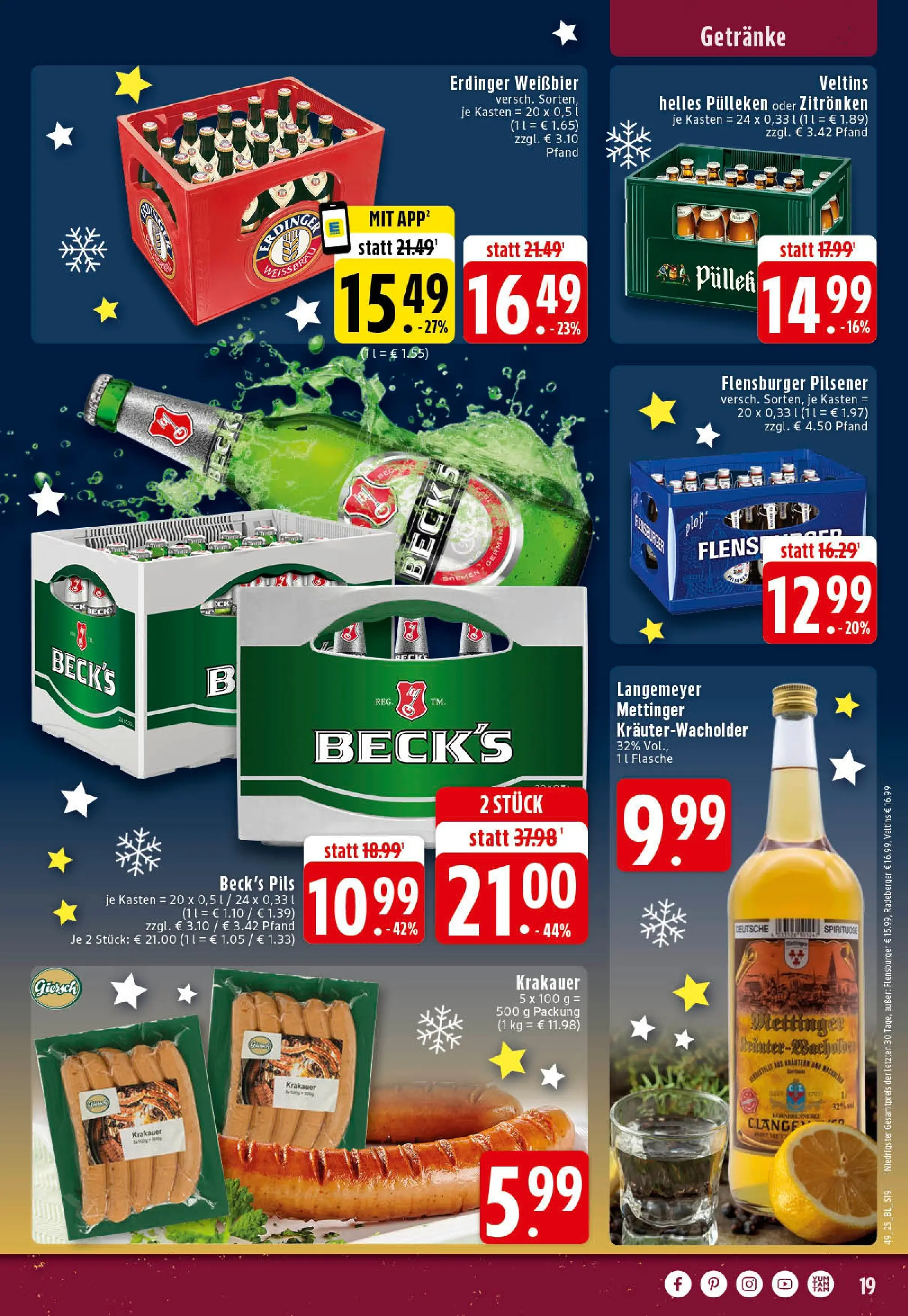 Edeka prospekt Rheine	 (ab 01.12.2025) » Angebote Online | Seite: 19 | Produkte: Erdinger, Weißbier, Flensburger, Veltins