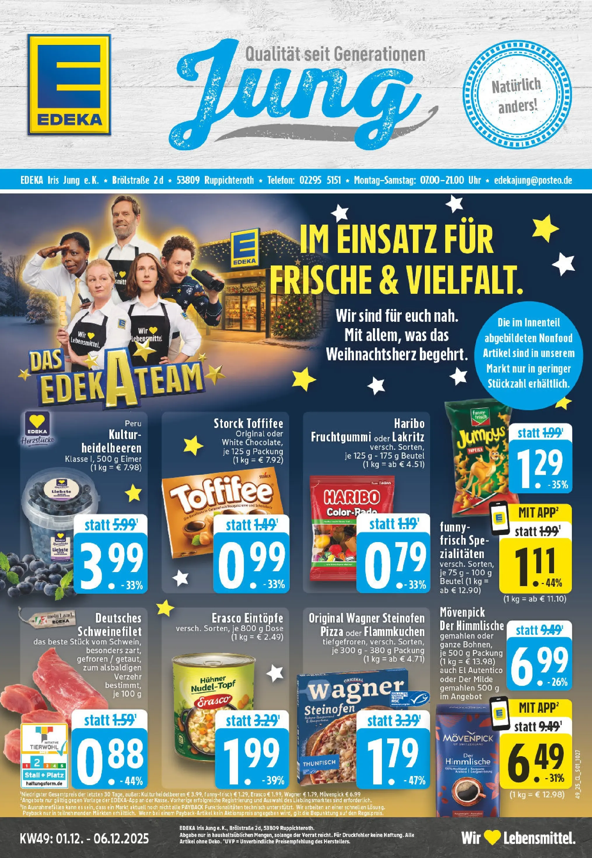 Edeka prospekt Ruppichteroth	 (ab 01.12.2025) » Angebote Online | Seite: 1 | Produkte: Haribo, Thunfisch, Heidelbeeren, Pizza