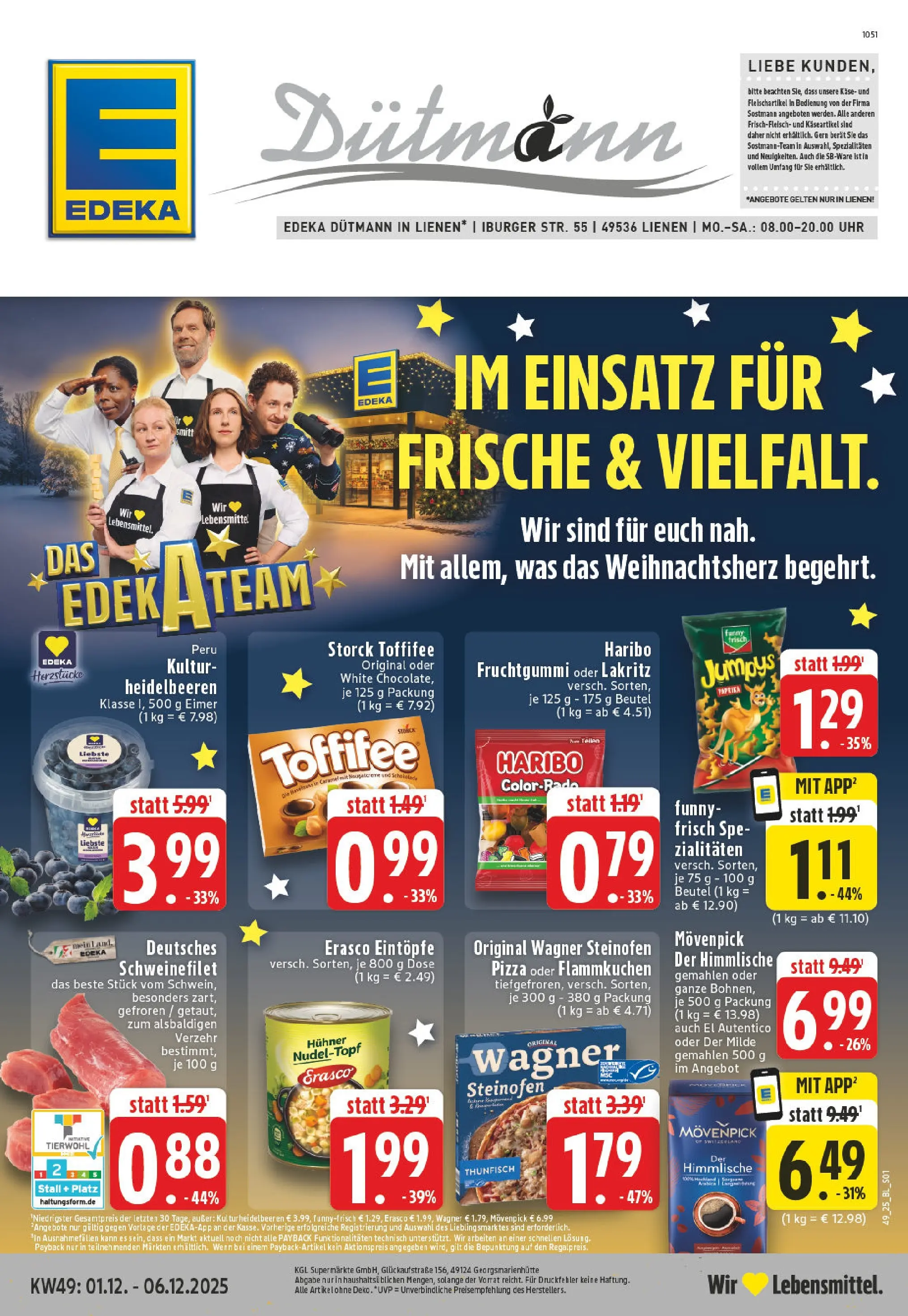 Edeka prospekt Lienen	 (ab 01.12.2025) » Angebote Online | Seite: 1 | Produkte: Käse, Schweinefilet, Pizza, Uhr