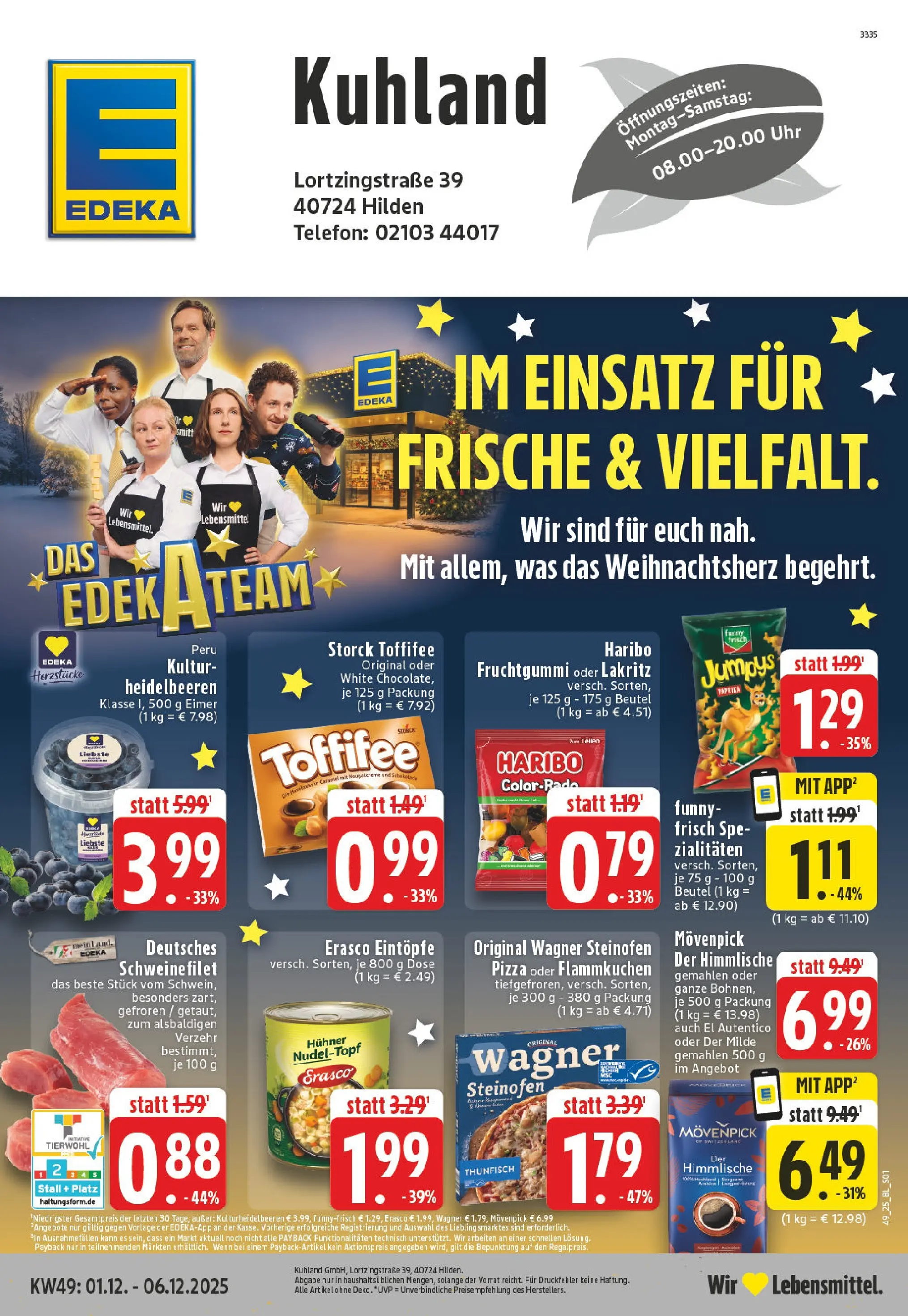 Edeka prospekt Hilden	 (ab 01.12.2025) » Angebote Online | Seite: 1 | Produkte: Haribo, Tür, Schweinefilet, Chips