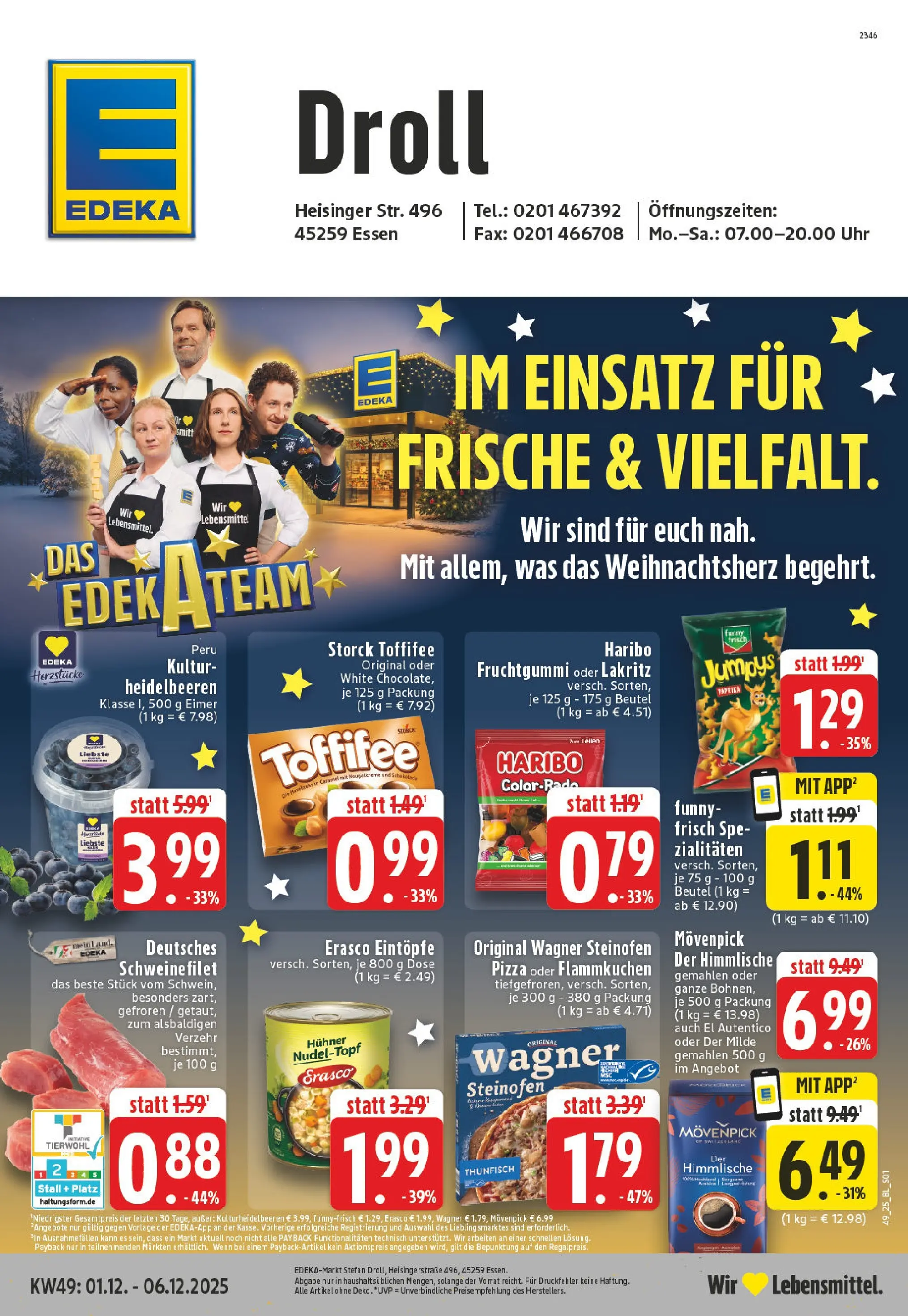 Edeka prospekt Essen	 (ab 01.12.2025) » Angebote Online | Seite: 1 | Produkte: Schweinefilet, Paprika, Toffifee, Erasco