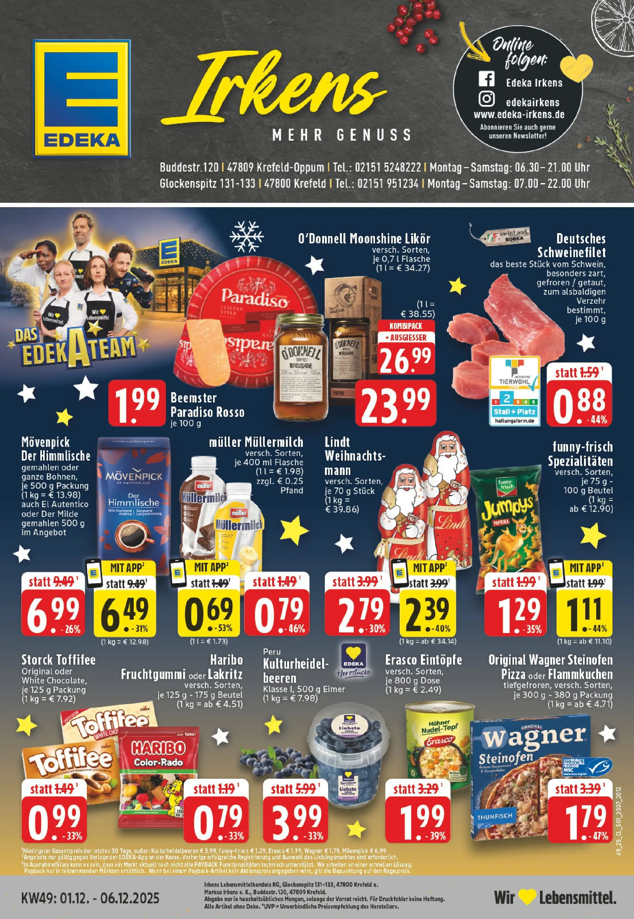 Edeka prospekt Krefeld	 (ab 01.12.2025) » Angebote Online | Seite: 1 | Produkte: Heidelbeeren, Schweinefilet, Müllermilch, Lindt