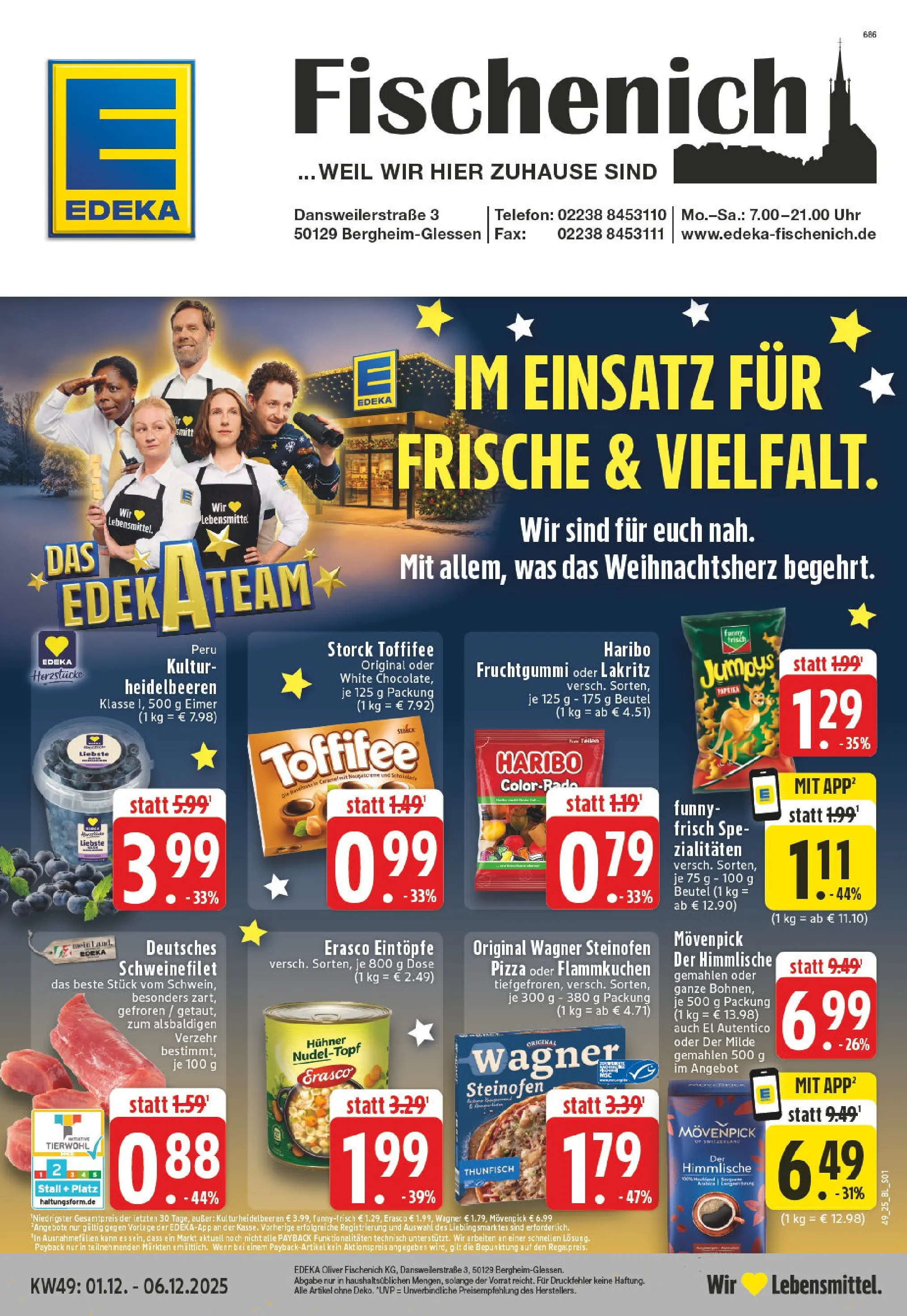 Edeka prospekt Bergheim	 (ab 01.12.2025) » Angebote Online | Seite: 1 | Produkte: Heidelbeeren, Pizza, Erasco, Chips