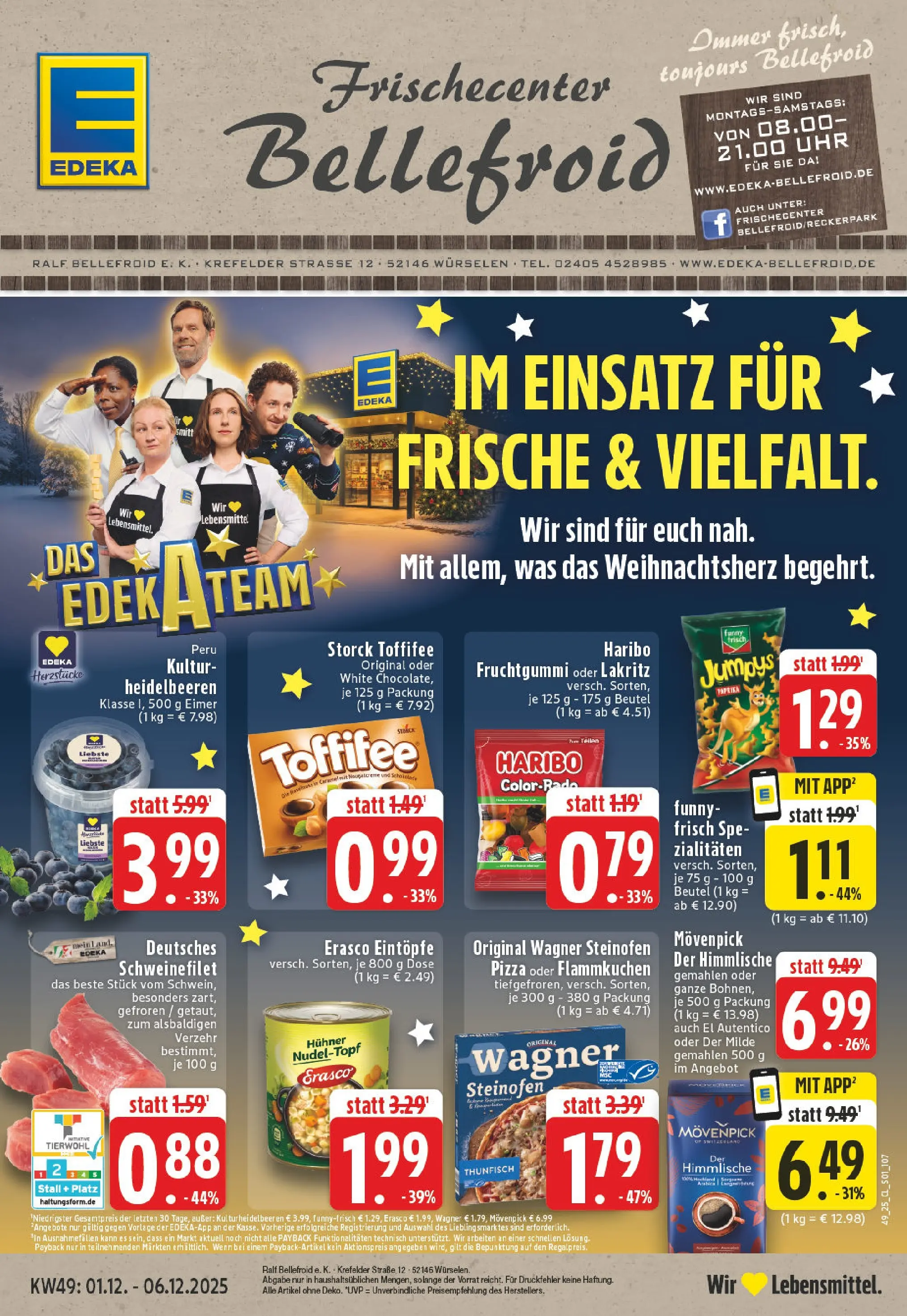 Edeka prospekt Würselen	 (ab 01.12.2025) » Angebote Online | Seite: 1 | Produkte: Heidelbeeren, Toffifee, Erasco, Uhr