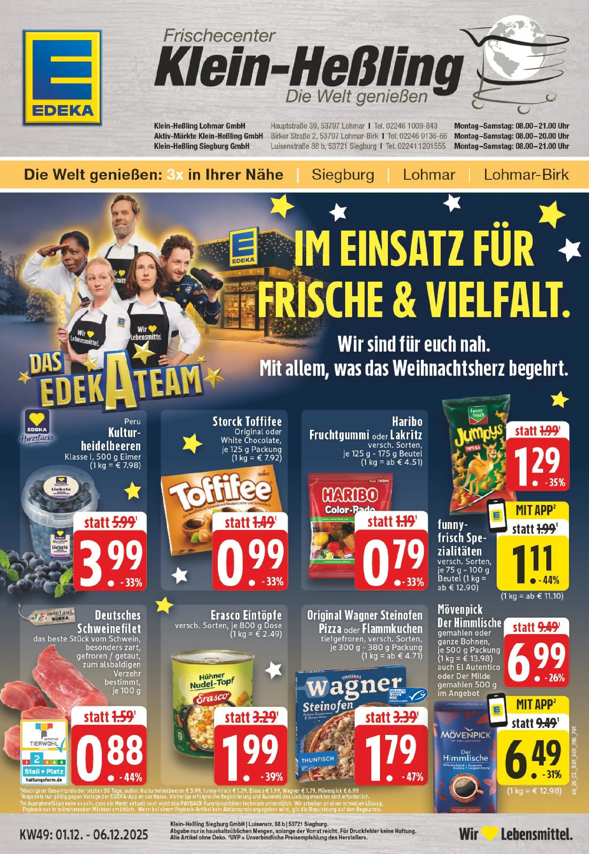 Edeka prospekt Siegburg	 (ab 01.12.2025) » Angebote Online | Seite: 1 | Produkte: Thunfisch, Heidelbeeren, Erasco, Uhr