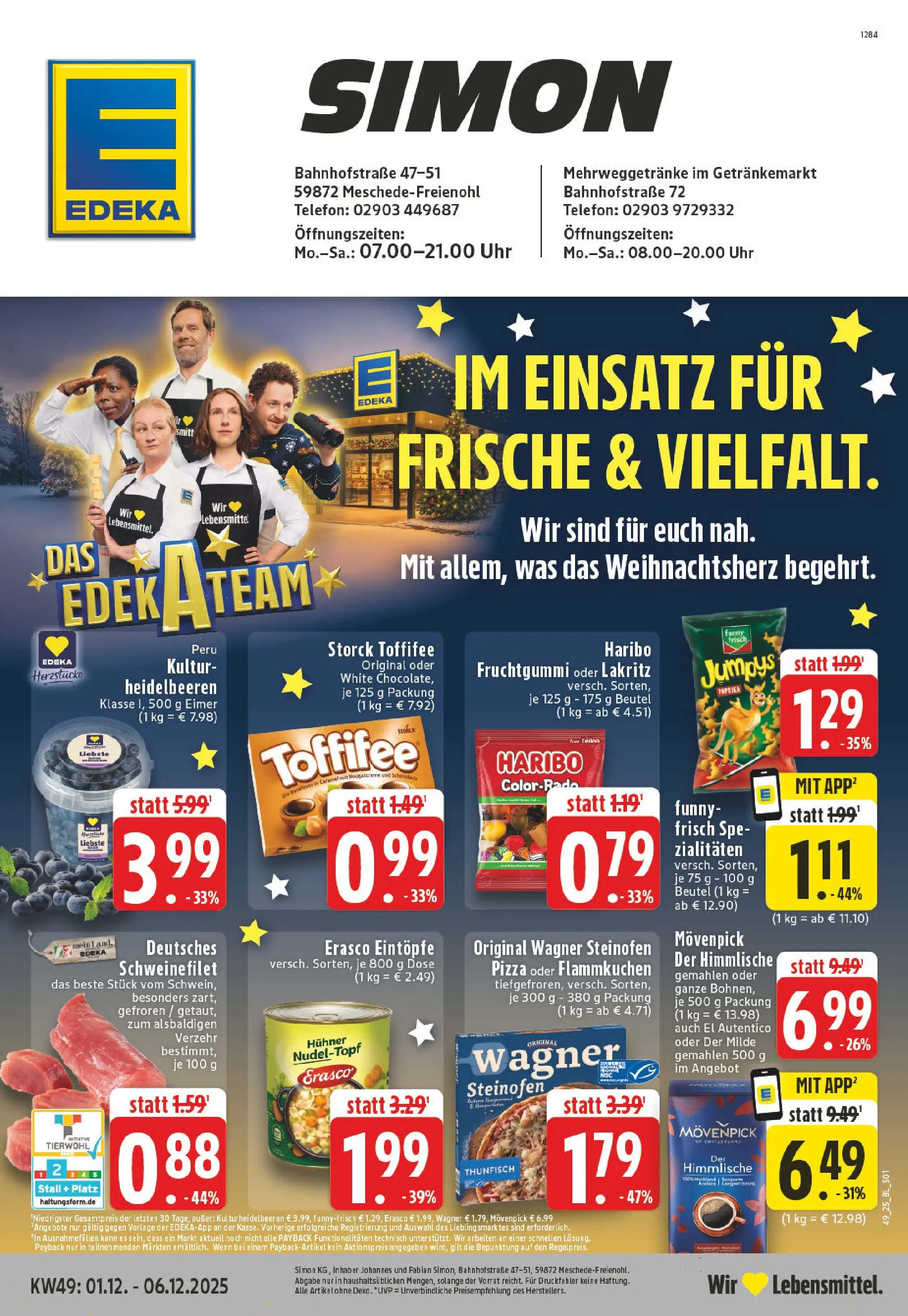 Edeka prospekt Meschede - Freienohl	 (ab 01.12.2025) » Angebote Online | Seite: 1 | Produkte: Haribo, Heidelbeeren, Toffifee, Pizza