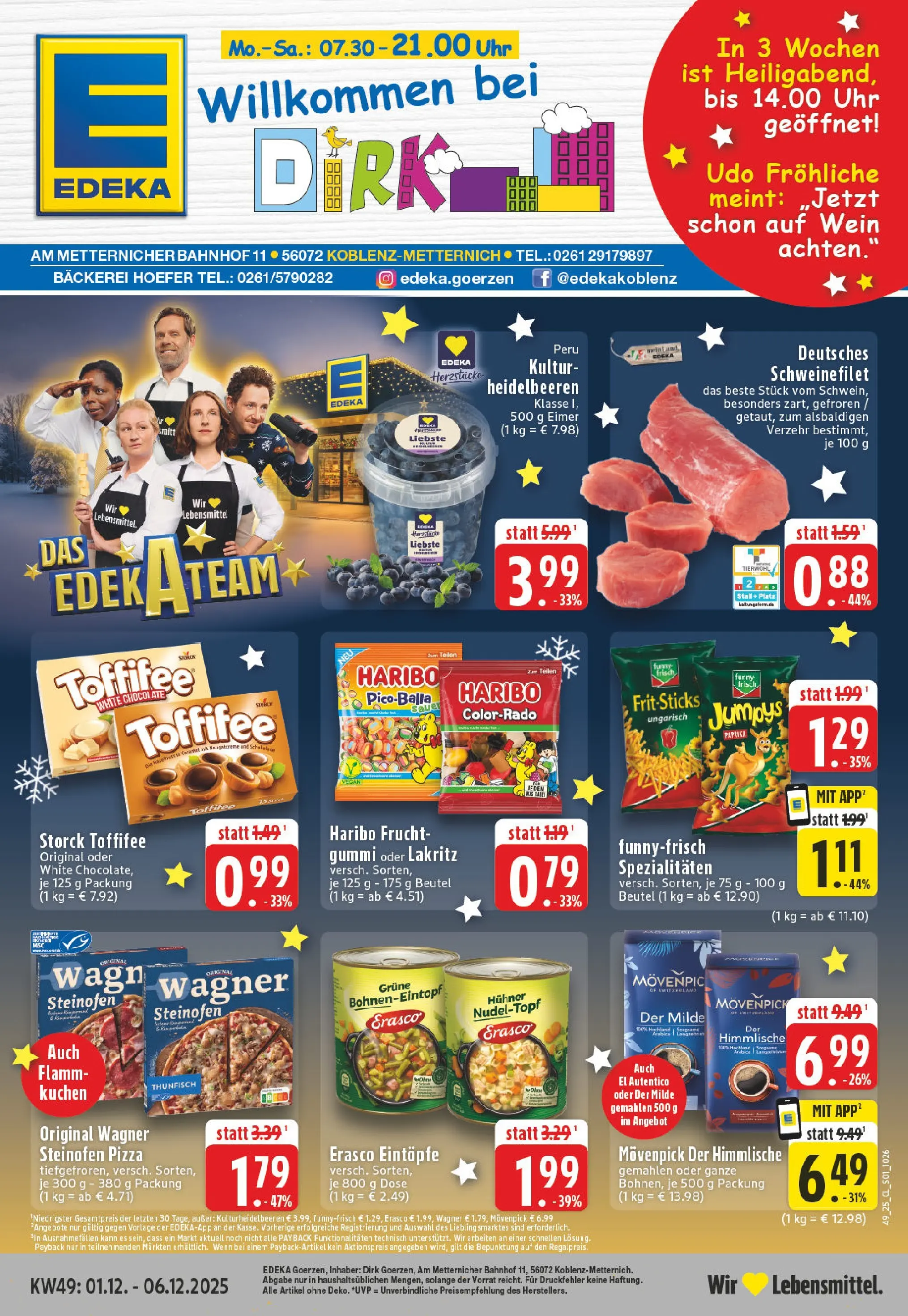 Edeka prospekt Koblenz	 (ab 01.12.2025) » Angebote Online | Seite: 1 | Produkte: Haribo, Toffifee, Pizza, Chips