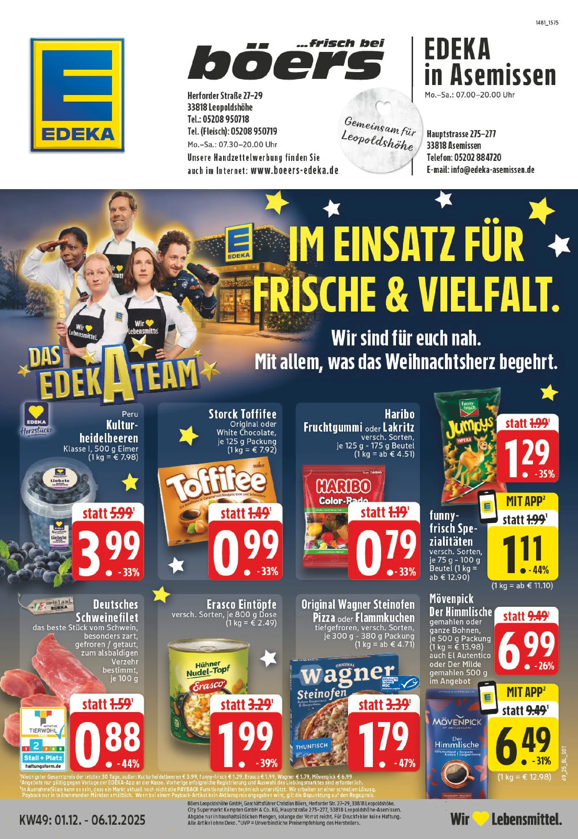 Edeka prospekt Leopoldshöhe	 (ab 01.12.2025) » Angebote Online | Seite: 1 | Produkte: Thunfisch, Erasco, Chips, Uhr