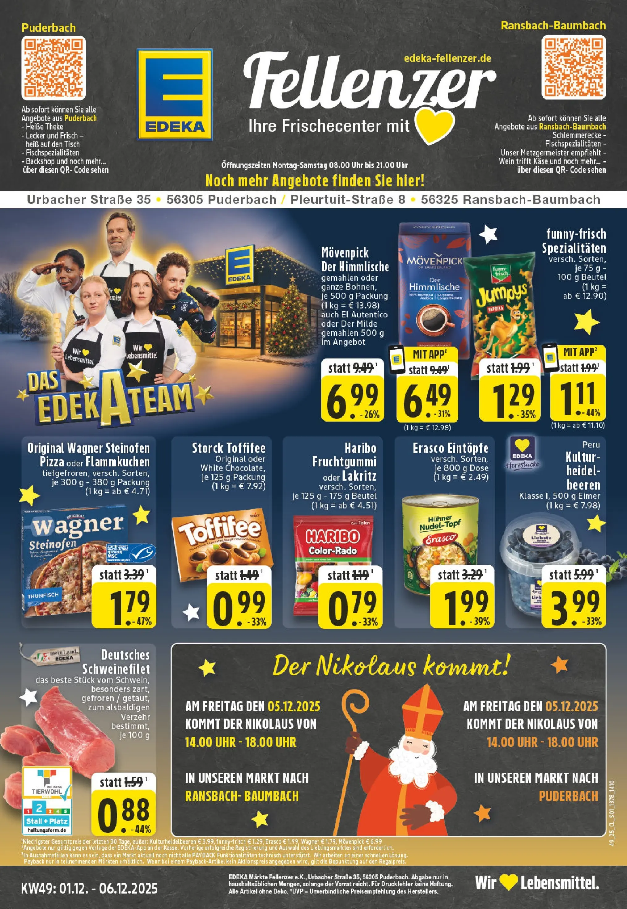 Edeka prospekt Ransbach-Baumbach	 (ab 01.12.2025) » Angebote Online | Seite: 1 | Produkte: Thunfisch, Schweinefilet, Toffifee, Erasco