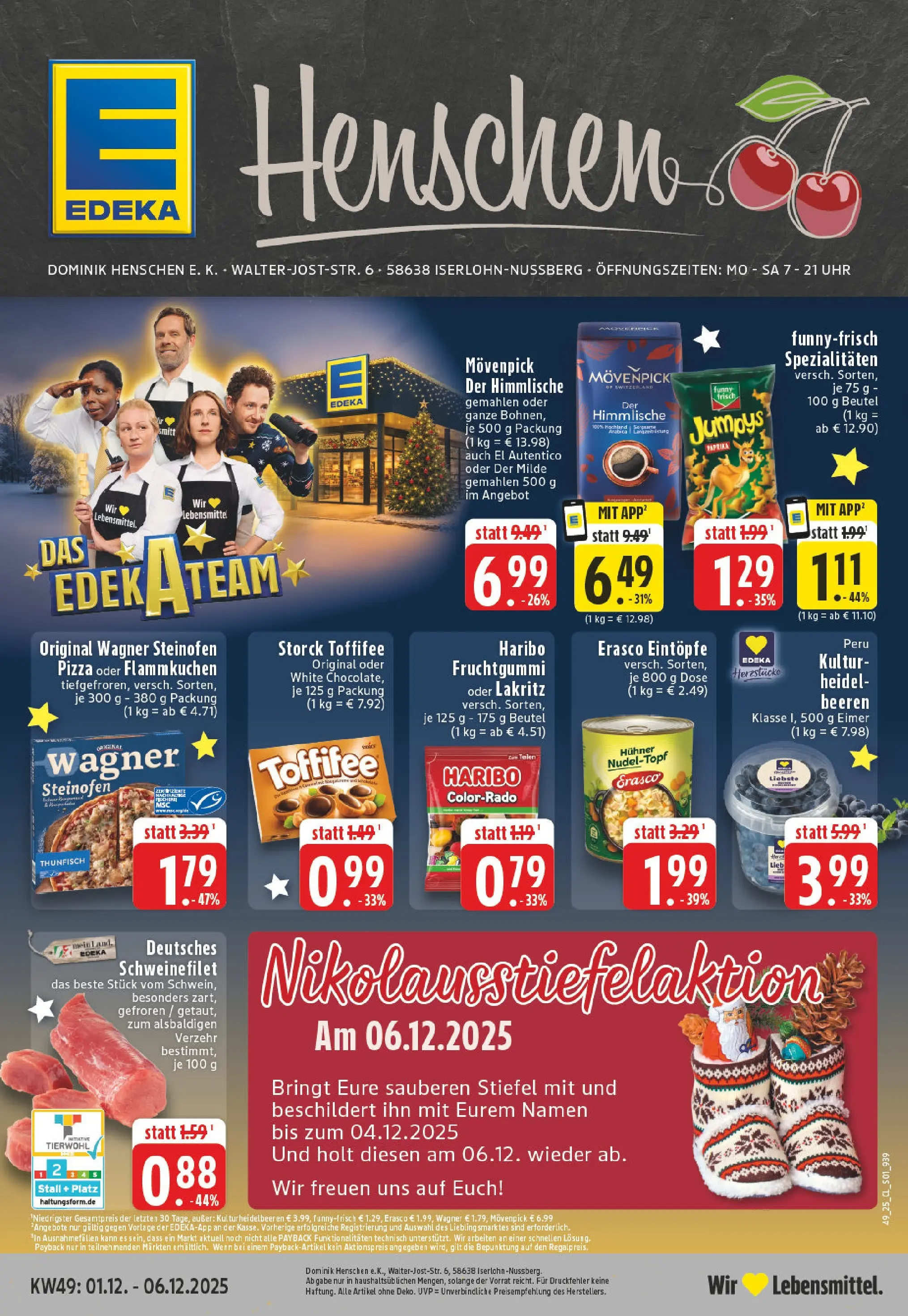 Edeka prospekt Iserlohn	 (ab 01.12.2025) » Angebote Online | Seite: 1 | Produkte: Toffifee, Pizza, Stiefel, Erasco