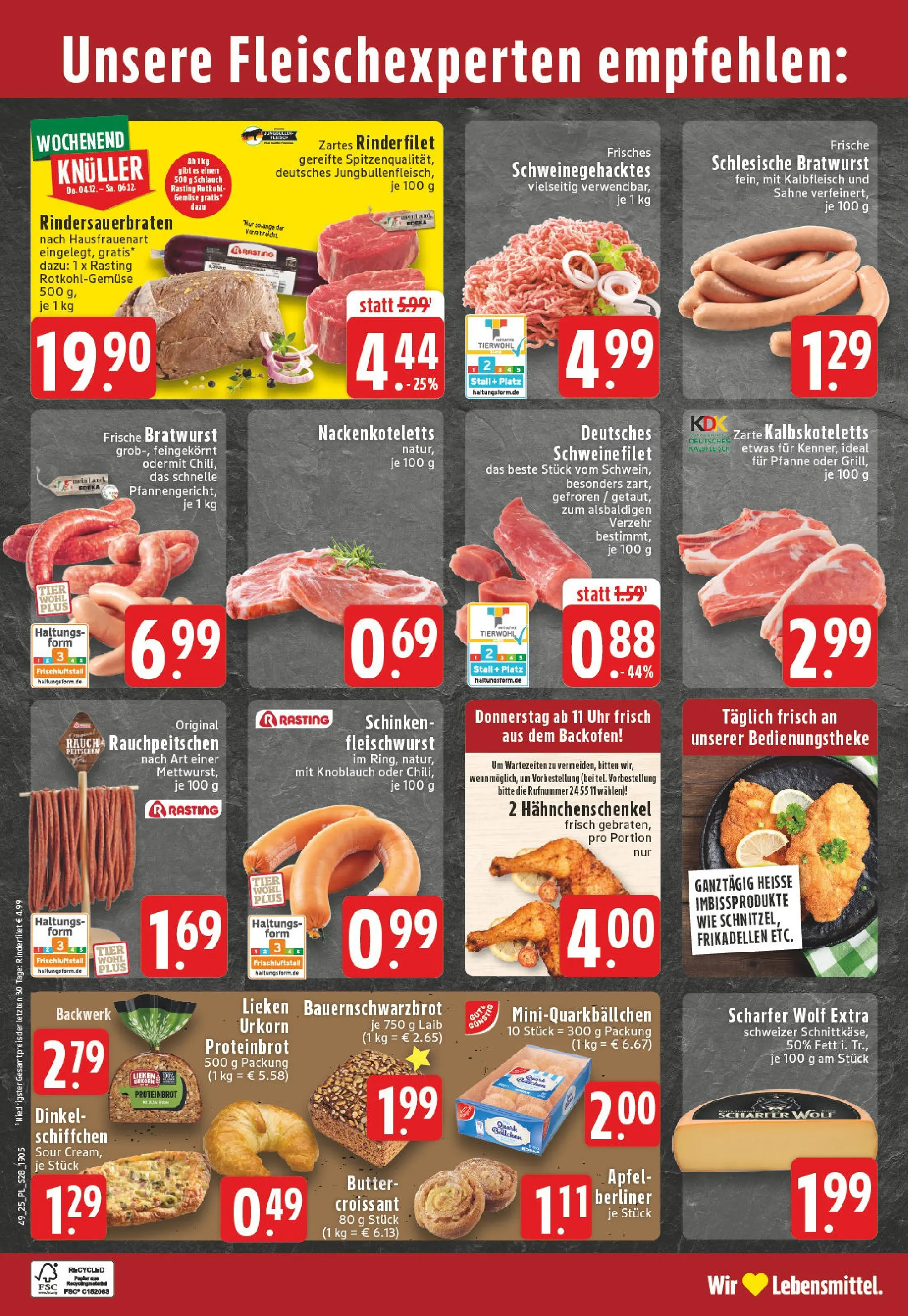 Edeka prospekt Lippstadt	 (ab 01.12.2025) » Angebote Online | Seite: 28 | Produkte: Bratwurst, Schweinefilet, Schinken, Sahne