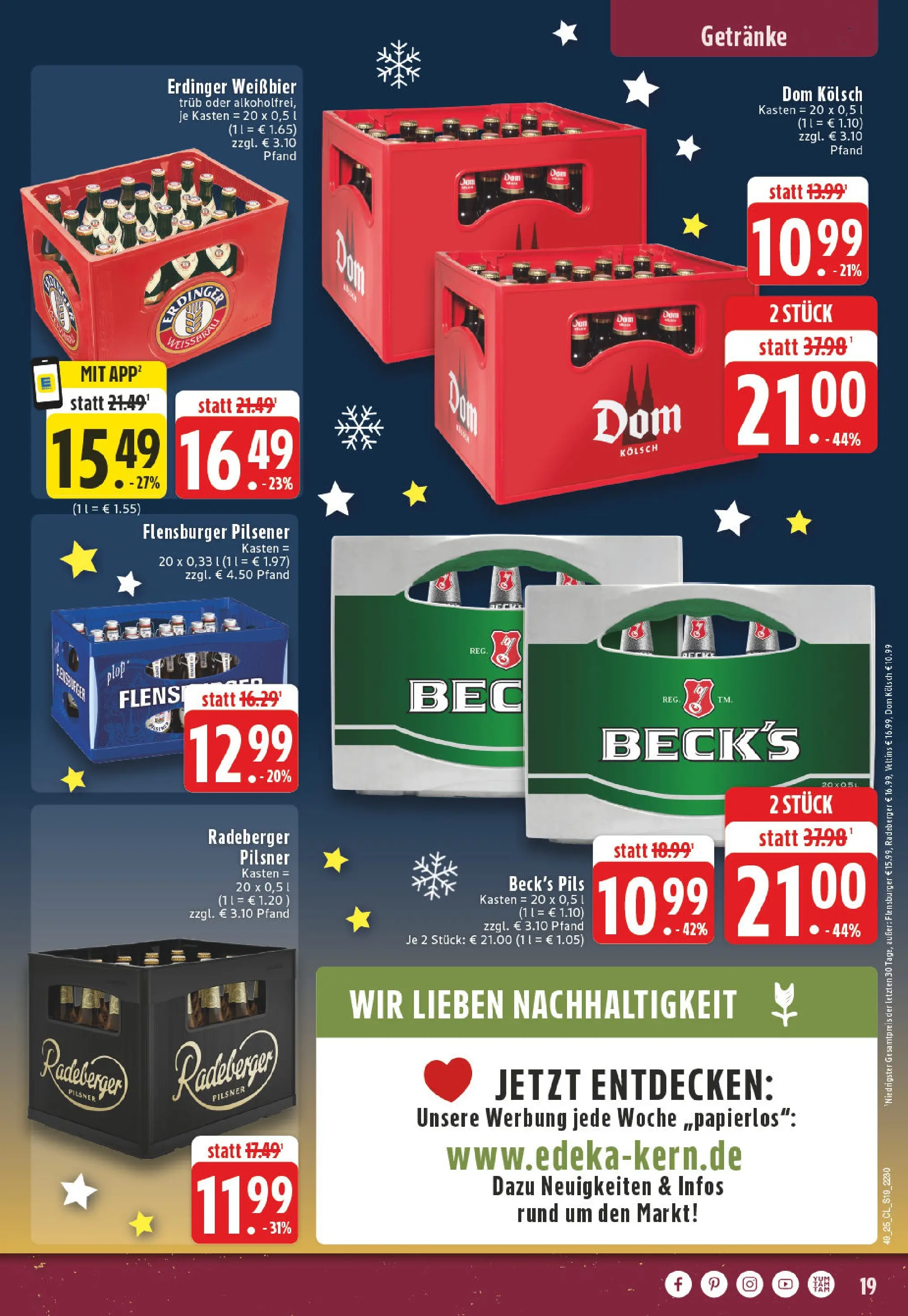 Edeka prospekt Leverkusen	 (ab 01.12.2025) » Angebote Online | Seite: 19 | Produkte: Weißbier, Pils, Flensburger, Radeberger pilsner