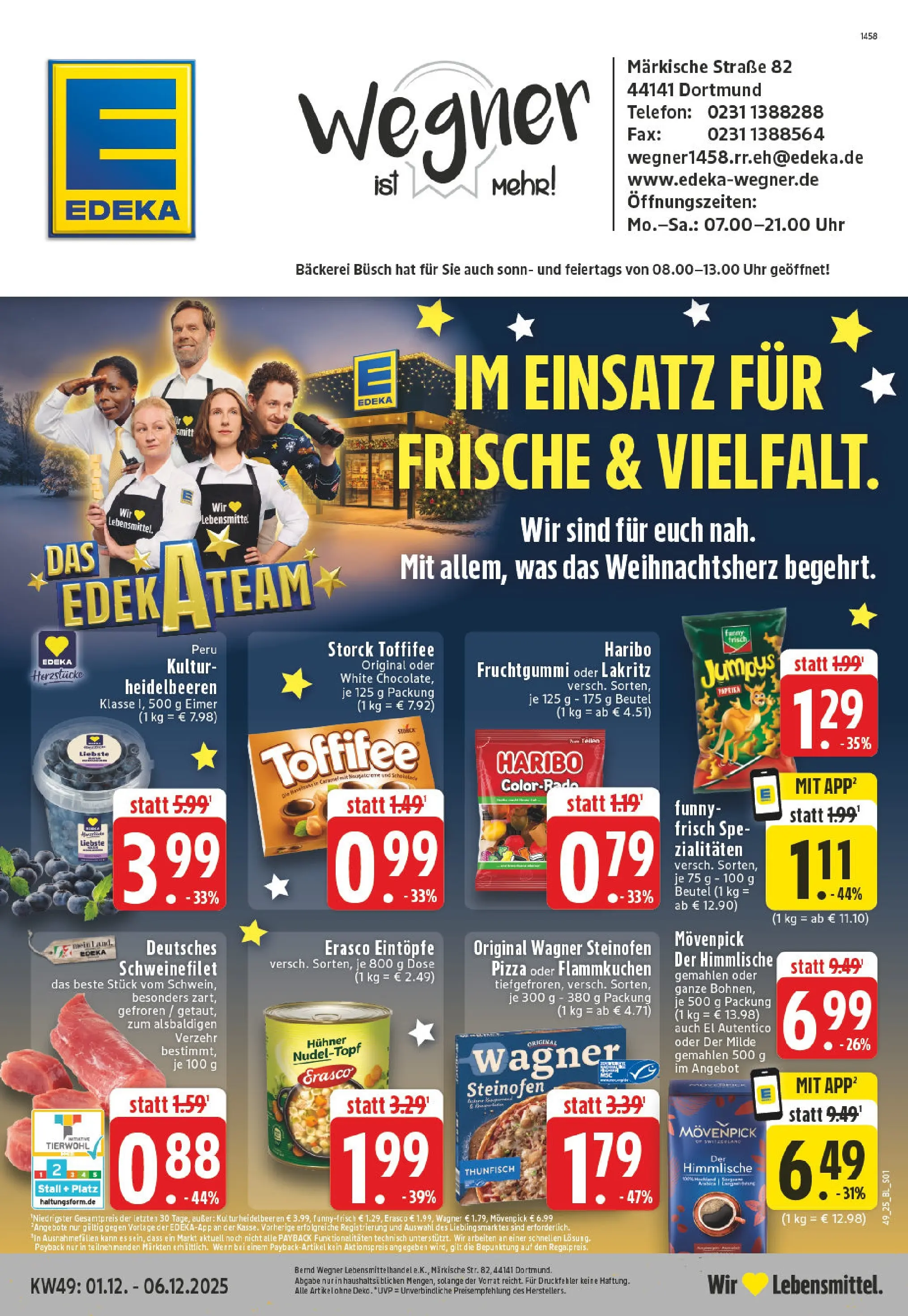 Edeka prospekt Dortmund	 (ab 01.12.2025) » Angebote Online | Seite: 1 | Produkte: Bäckerei, Heidelbeeren, Schweinefilet, Telefon