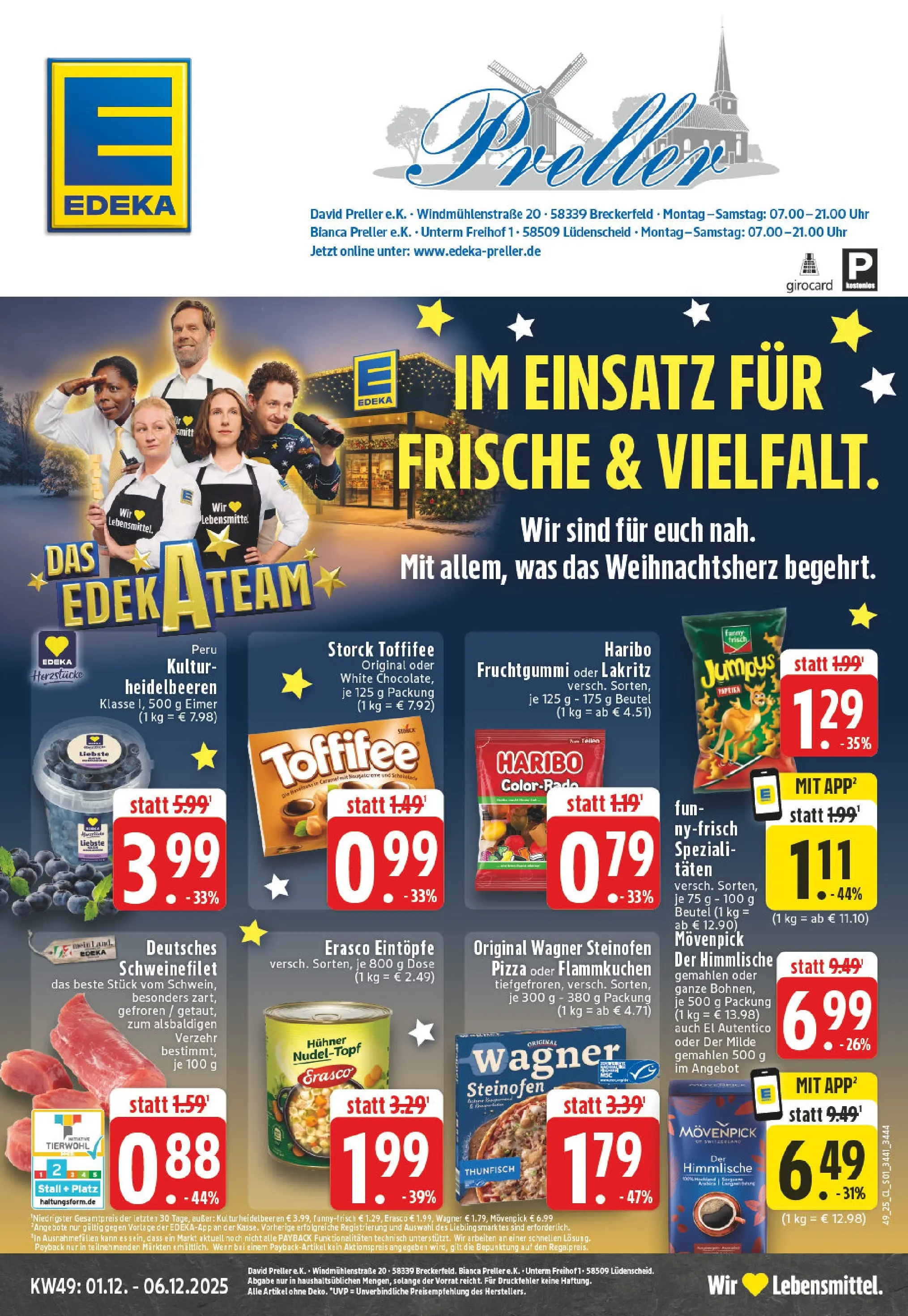 Edeka prospekt Breckerfeld	 (ab 01.12.2025) » Angebote Online | Seite: 1 | Produkte: Haribo, Heidelbeeren, Schweinefilet, Chips