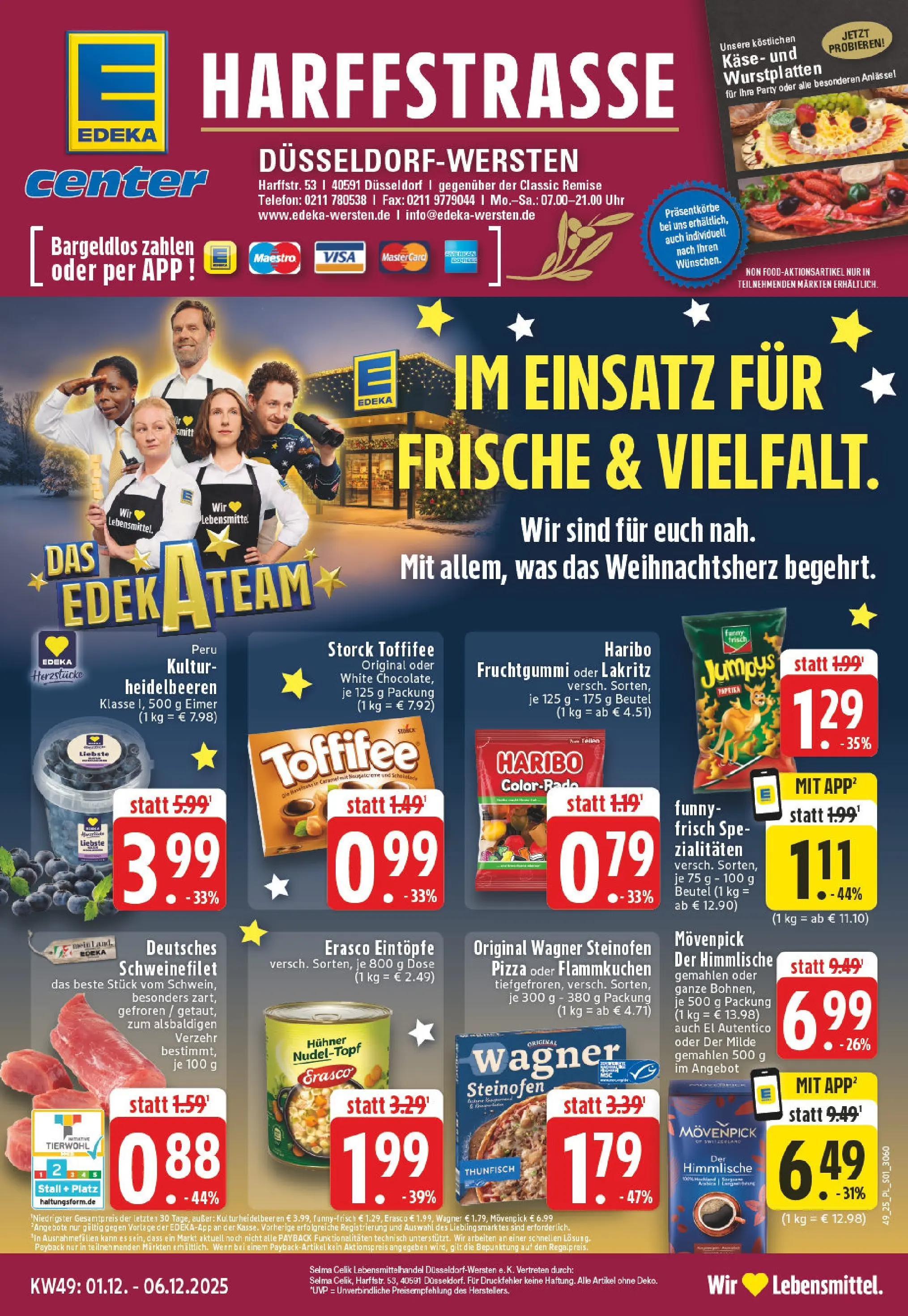 Edeka prospekt Düsseldorf	 (ab 01.12.2025) » Angebote Online | Seite: 1 | Produkte: Heidelbeeren, Schweinefilet, Toffifee, Uhr