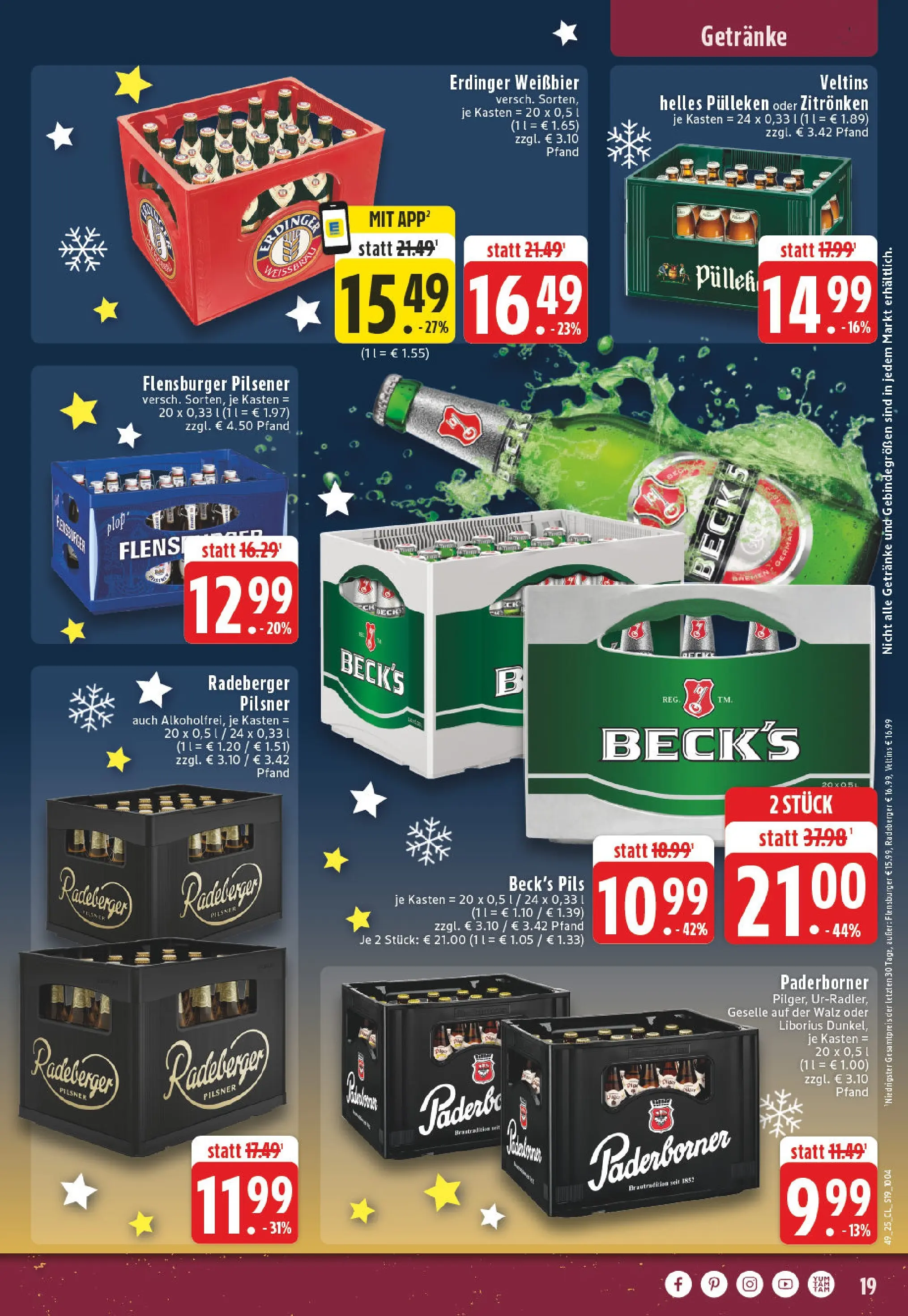 Edeka prospekt Versmold	 (ab 01.12.2025) » Angebote Online | Seite: 19 | Produkte: Helles pulleken, Flensburger, Radeberger pilsner, Veltins