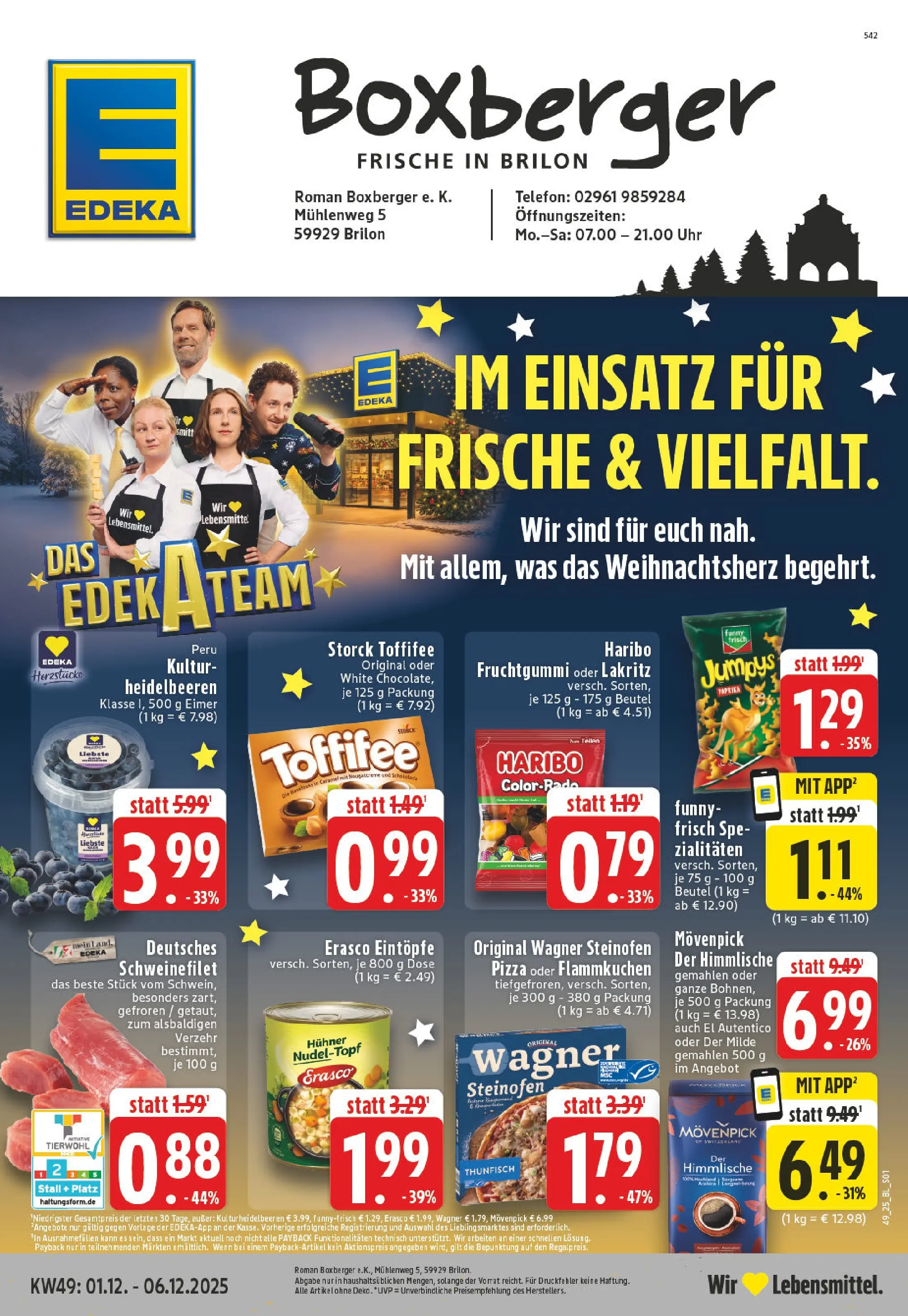 Edeka prospekt Brilon	 (ab 01.12.2025) » Angebote Online | Seite: 1 | Produkte: Haribo, Heidelbeeren, Pizza, Uhr