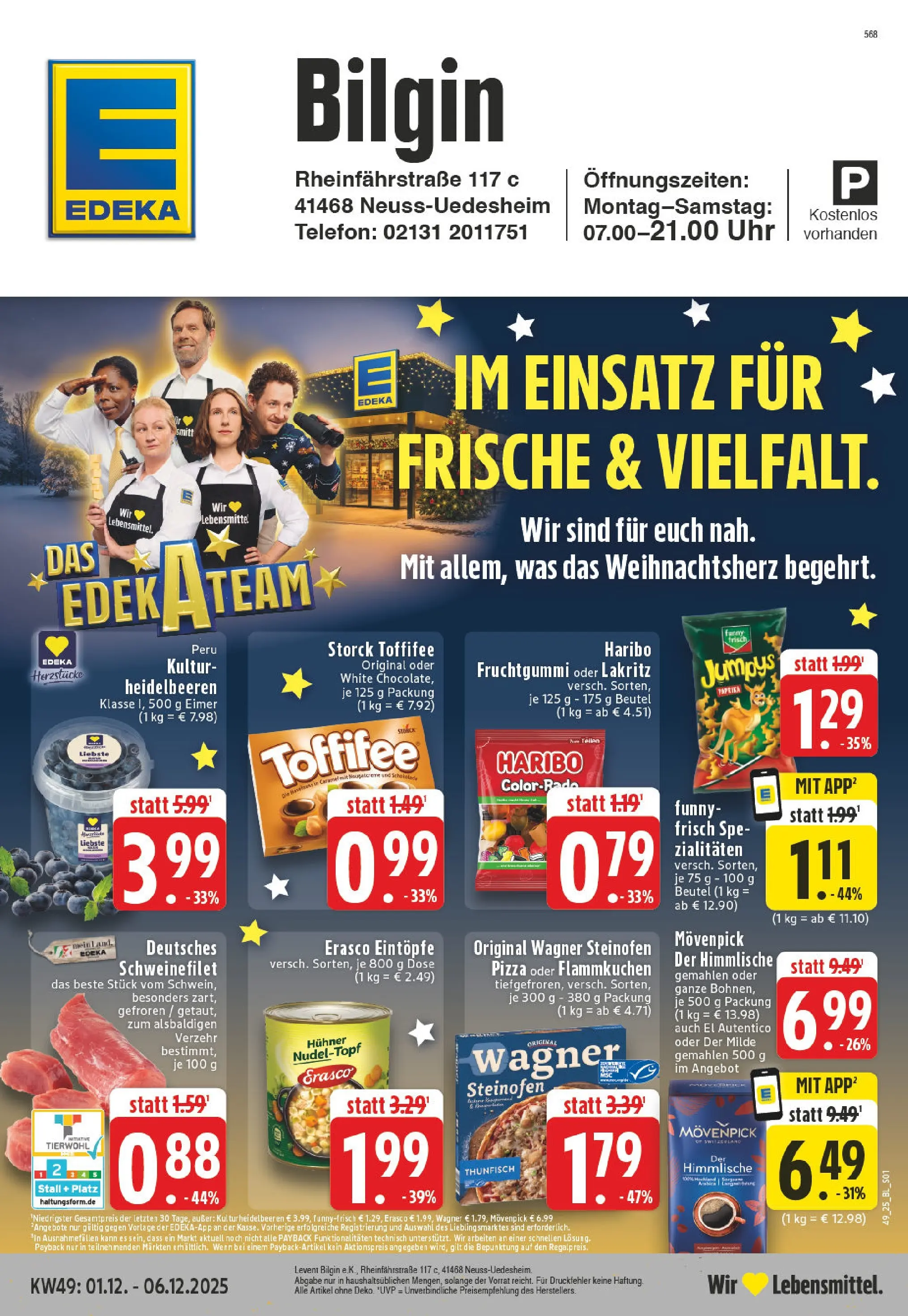 Edeka prospekt Neuss	 (ab 01.12.2025) » Angebote Online | Seite: 1 | Produkte: Schweinefilet, Paprika, Pizza, Erasco