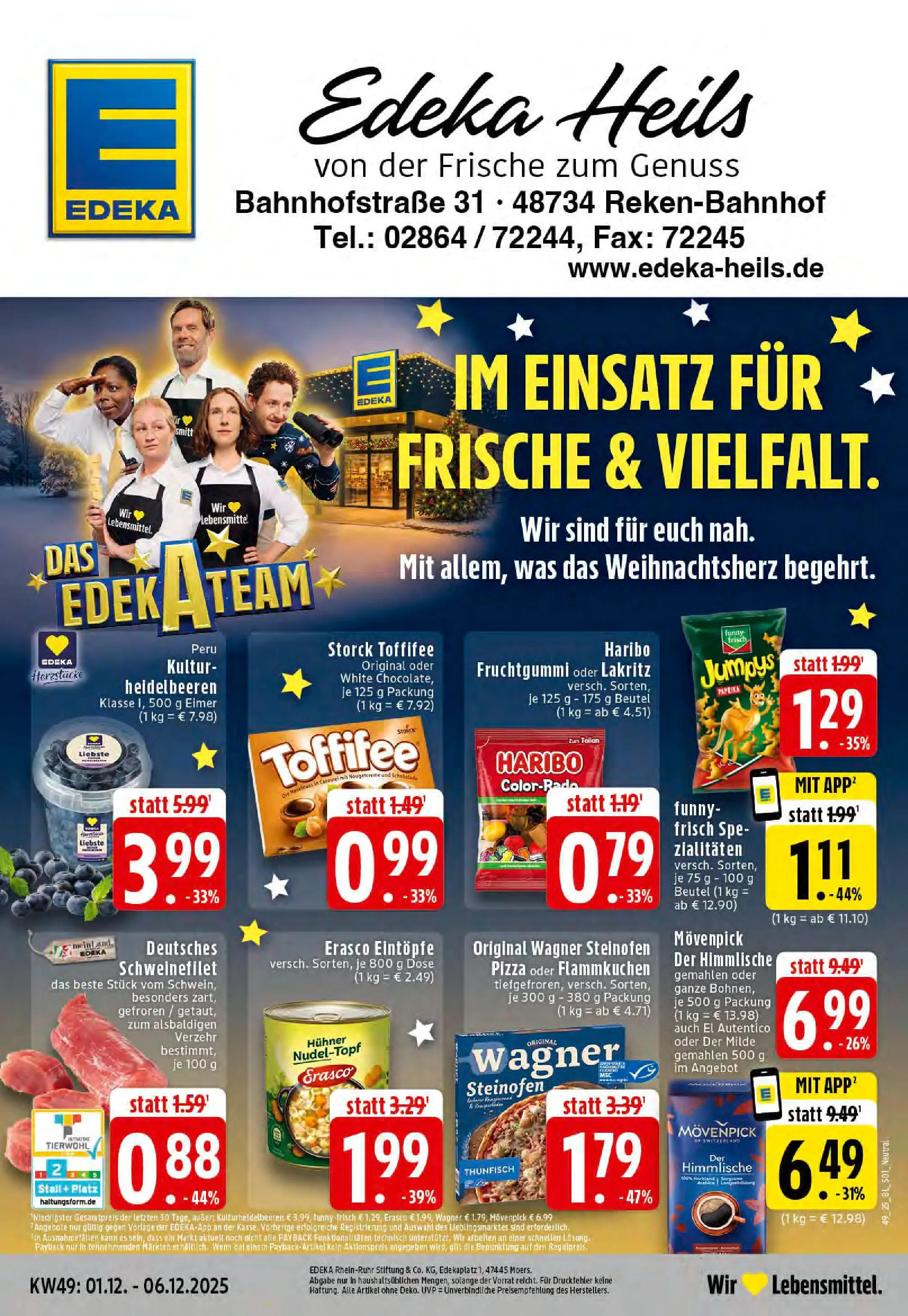 Edeka prospekt Reken-Bahnhof	 (ab 01.12.2025) » Angebote Online | Seite: 1 | Produkte: Haribo, Schweinefilet, Pizza, Erasco