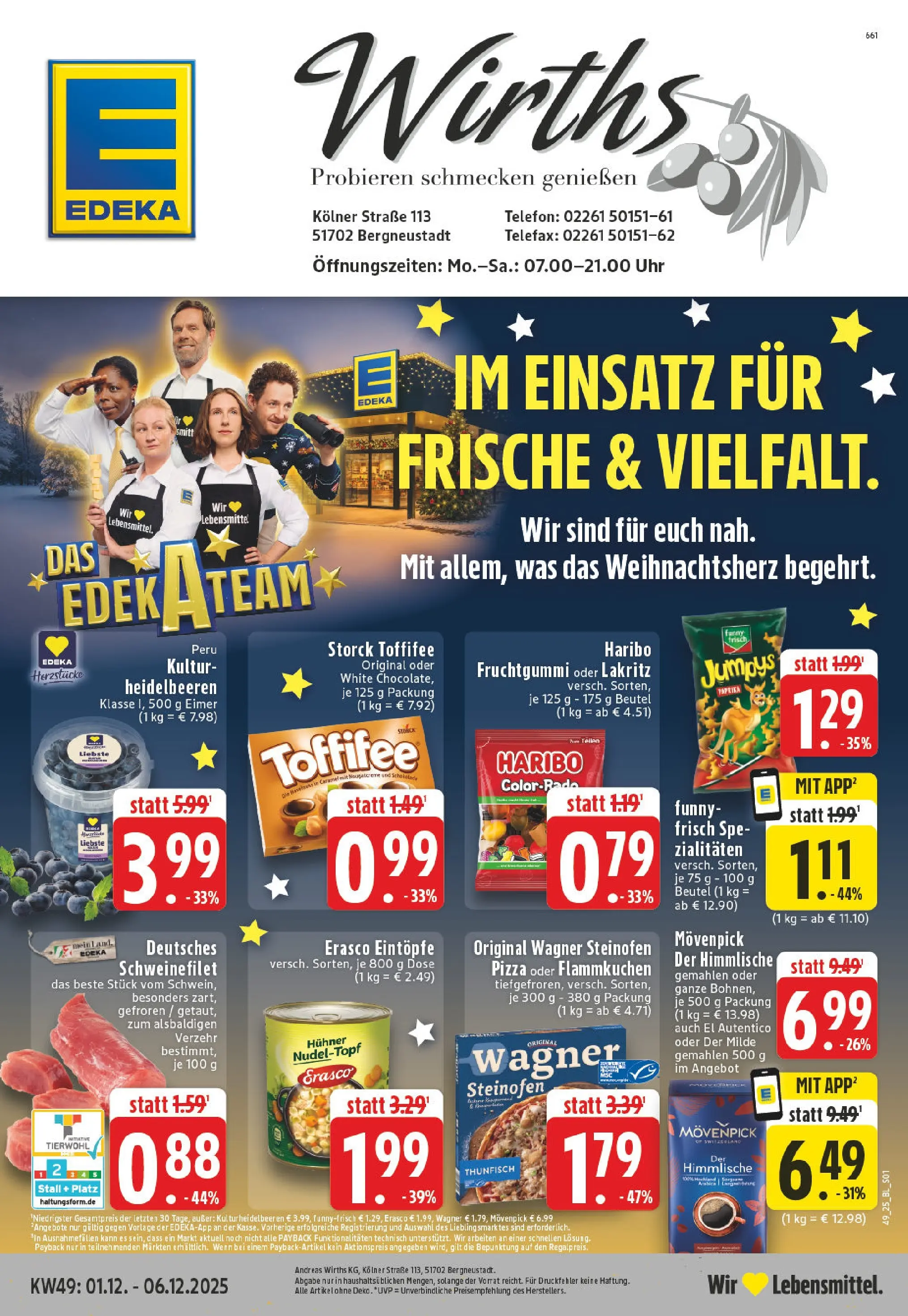 Edeka prospekt Bergneustadt	 (ab 01.12.2025) » Angebote Online | Seite: 1 | Produkte: Schweinefilet, Paprika, Pizza, Uhr