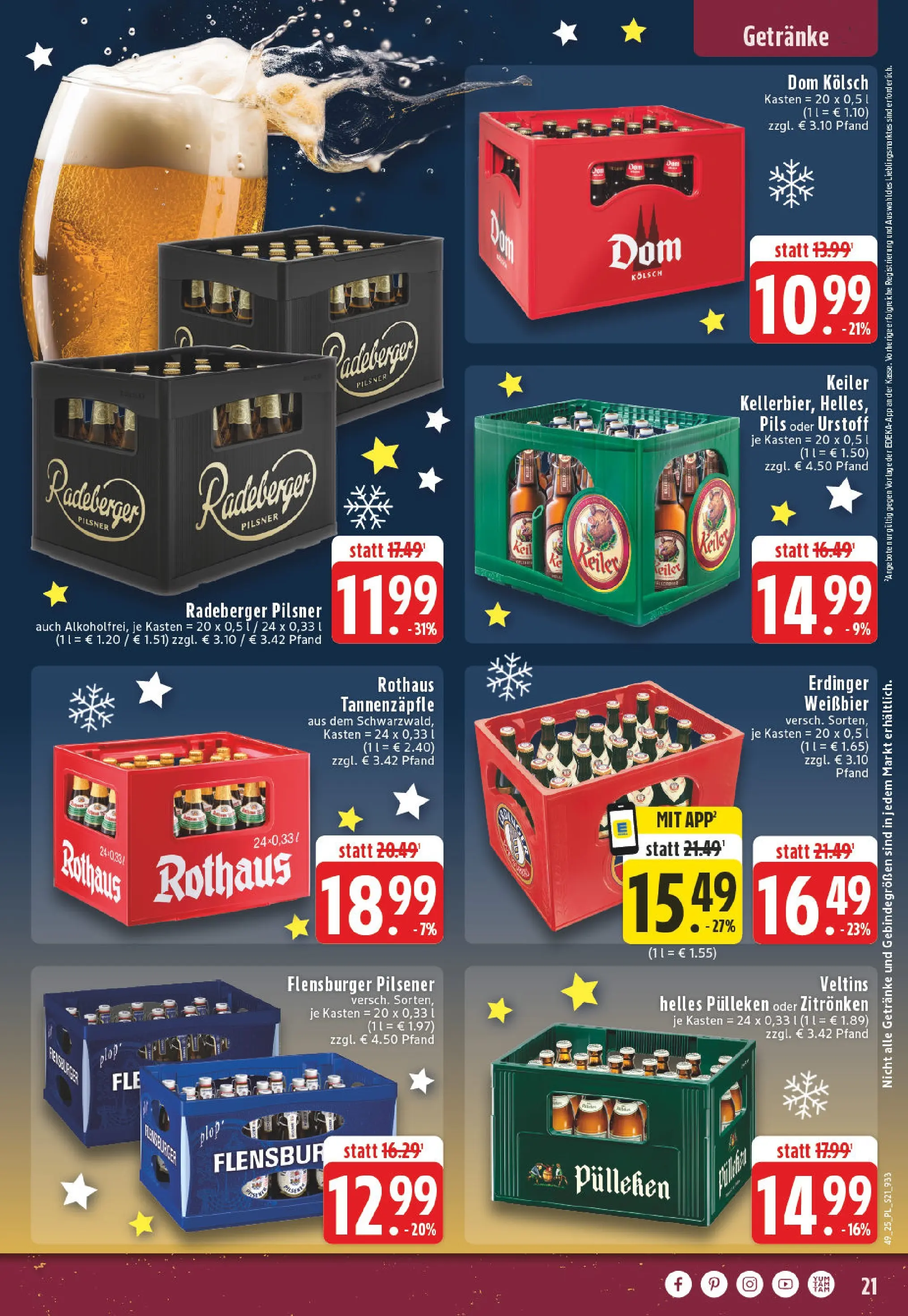 Edeka prospekt Eschweiler-Dürwiß	 (ab 01.12.2025) » Angebote Online | Seite: 21 | Produkte: Helles pulleken, Erdinger, Flensburger, Veltins
