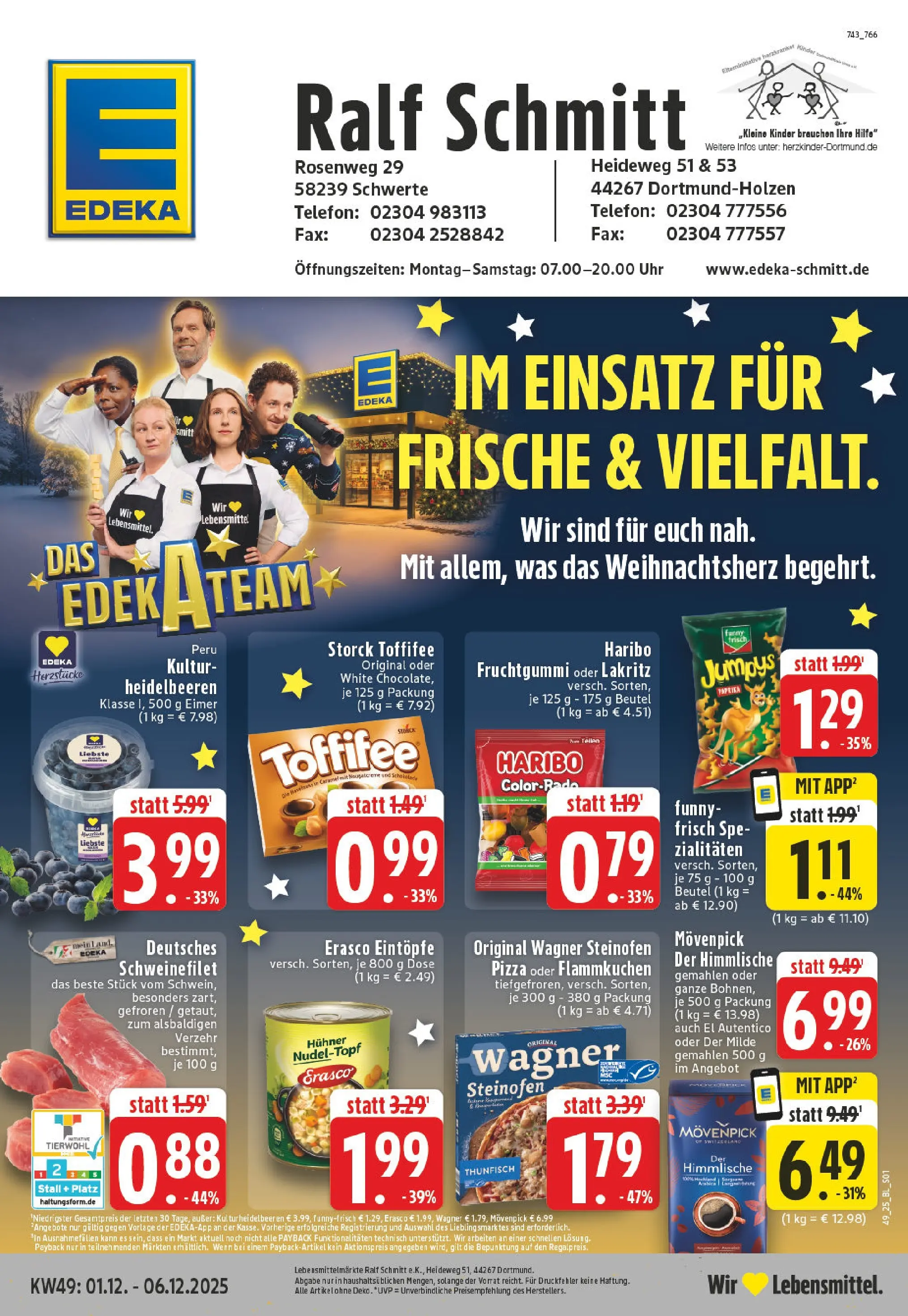 Edeka prospekt Schwerte - Holzen	 (ab 01.12.2025) » Angebote Online | Seite: 1 | Produkte: Schweinefilet, Pizza, Erasco, Uhr