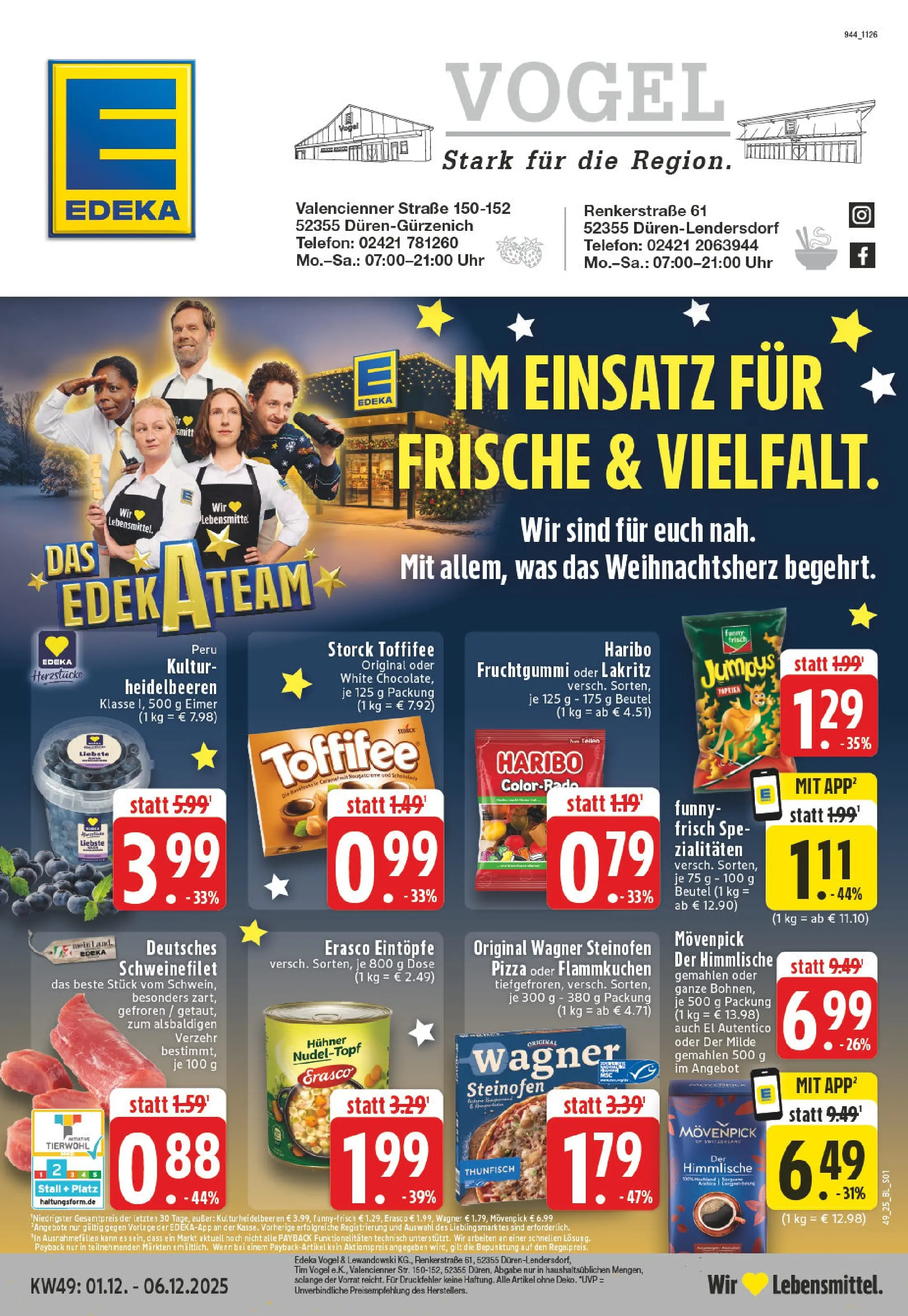 Edeka prospekt Düren	 (ab 01.12.2025) » Angebote Online | Seite: 1 | Produkte: Haribo, Thunfisch, Heidelbeeren, Erasco