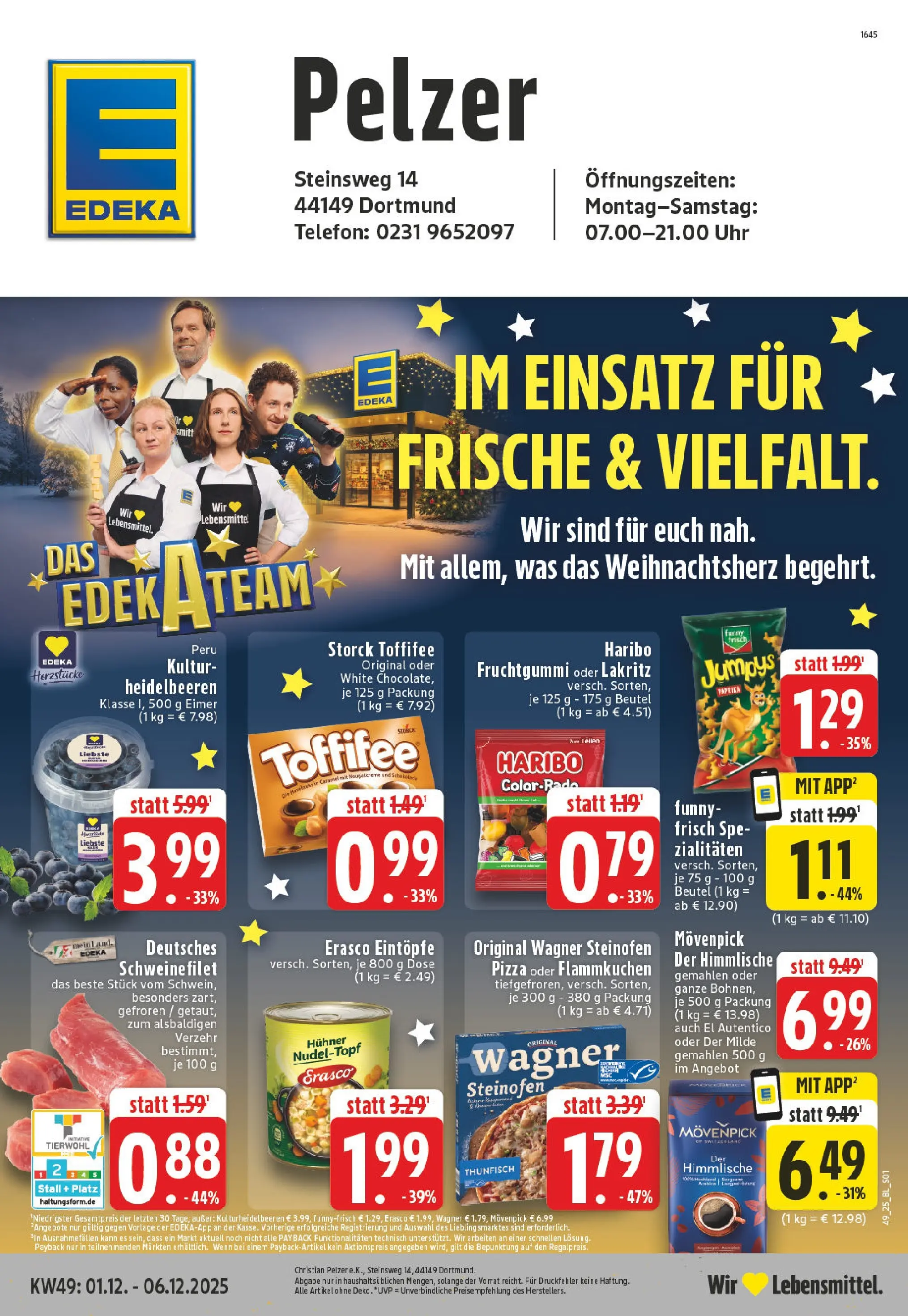 Edeka prospekt Dortmund - Oespel	 (ab 01.12.2025) » Angebote Online | Seite: 1 | Produkte: Heidelbeeren, Toffifee, Erasco, Chips