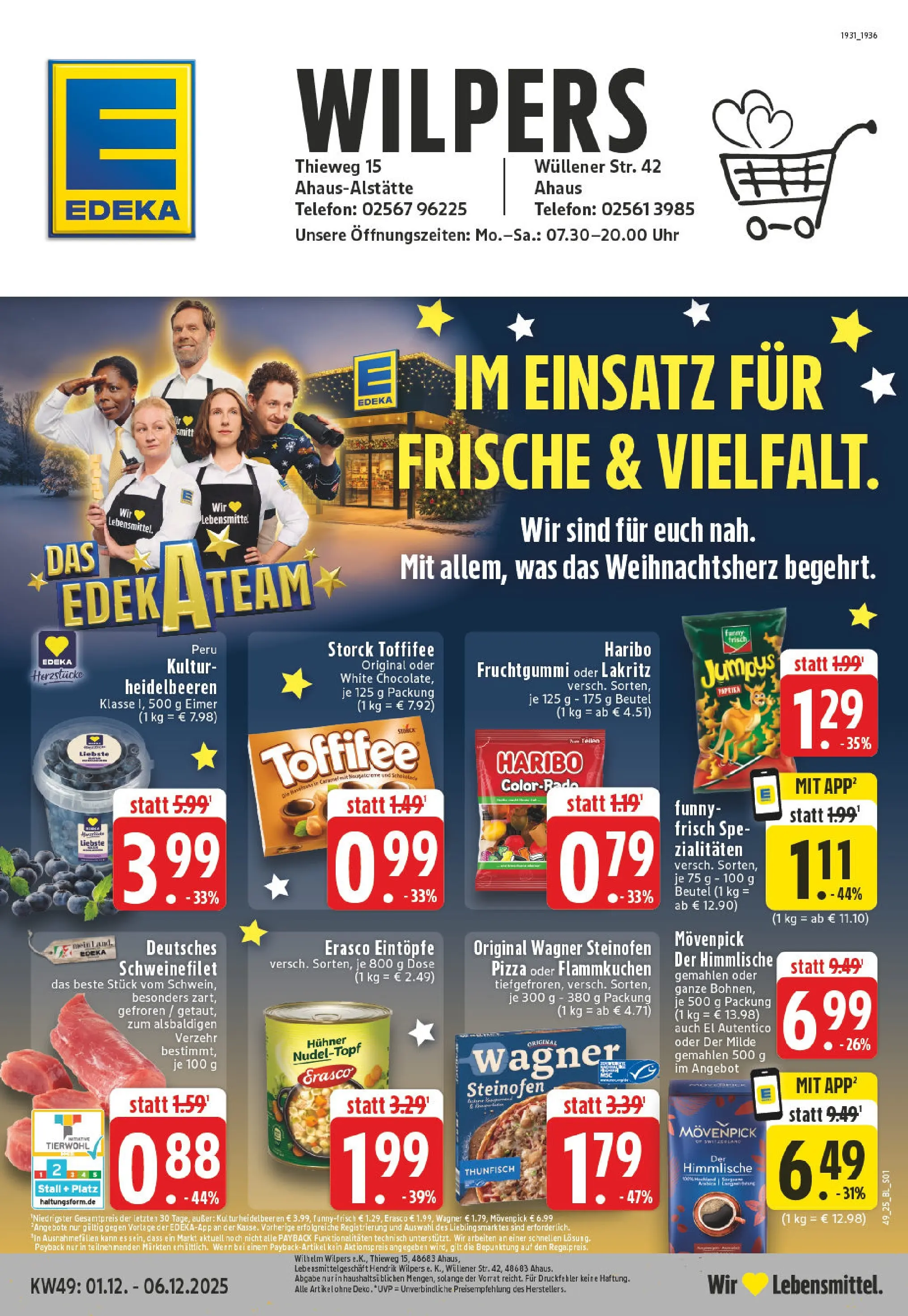 Edeka prospekt Ahaus	 (ab 01.12.2025) » Angebote Online | Seite: 1 | Produkte: Tür, Schweinefilet, Chips, Telefon