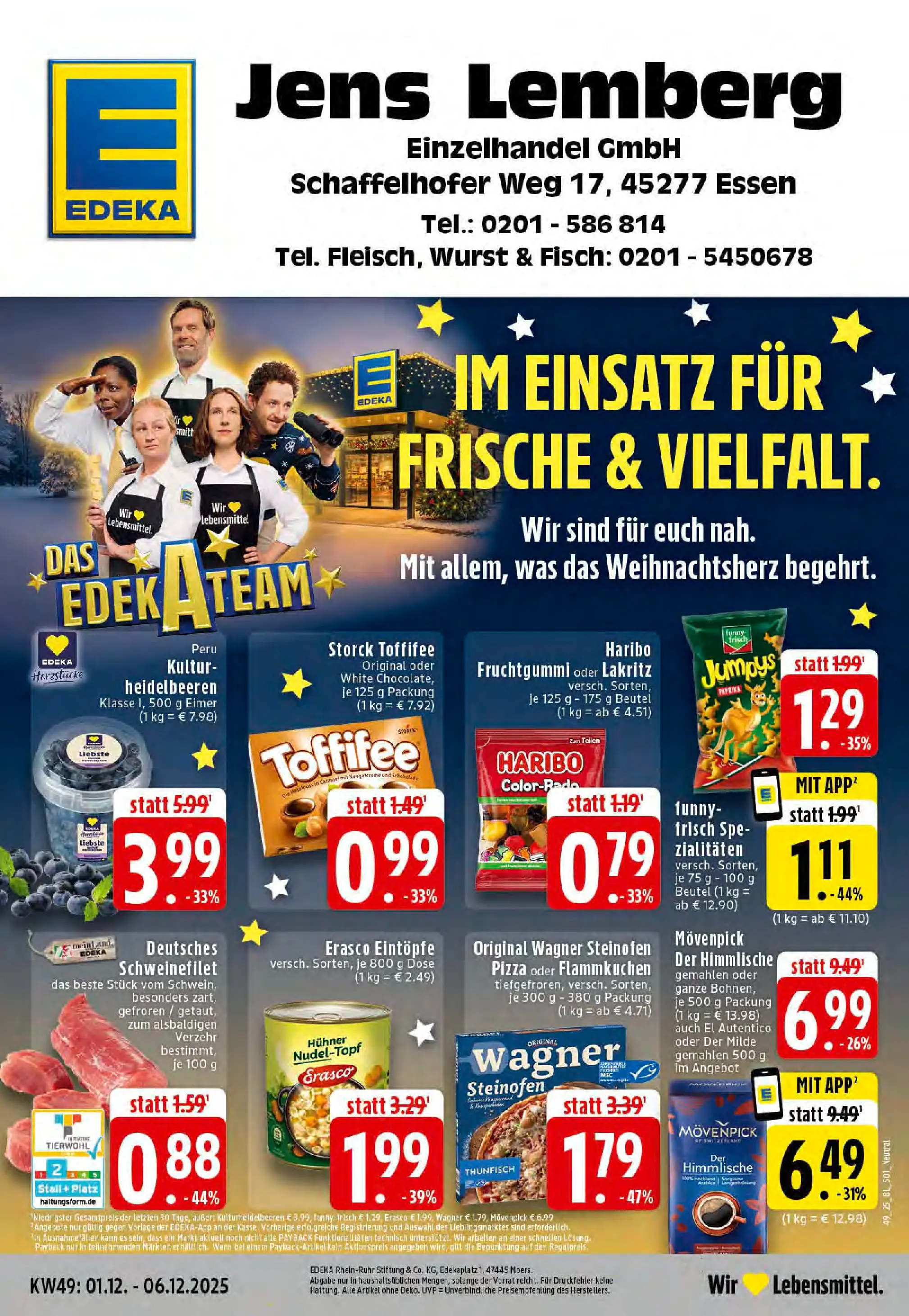 Edeka prospekt Essen	 (ab 01.12.2025) » Angebote Online | Seite: 1 | Produkte: Haribo, Schweinefilet, Pizza, Erasco