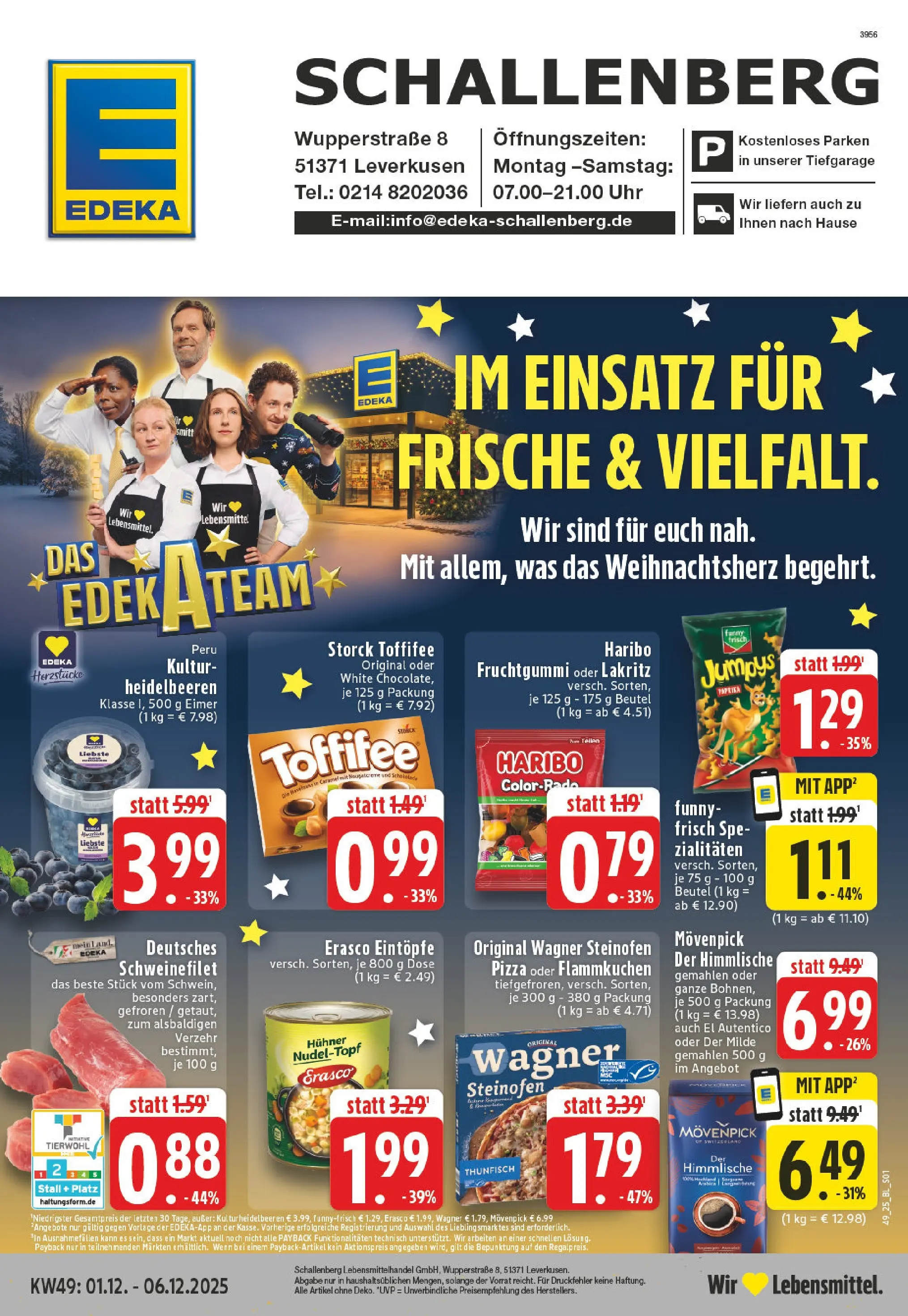 Edeka prospekt Leverkusen-Rheindorf	 (ab 01.12.2025) » Angebote Online | Seite: 1 | Produkte: Haribo, Schweinefilet, Erasco, Chips