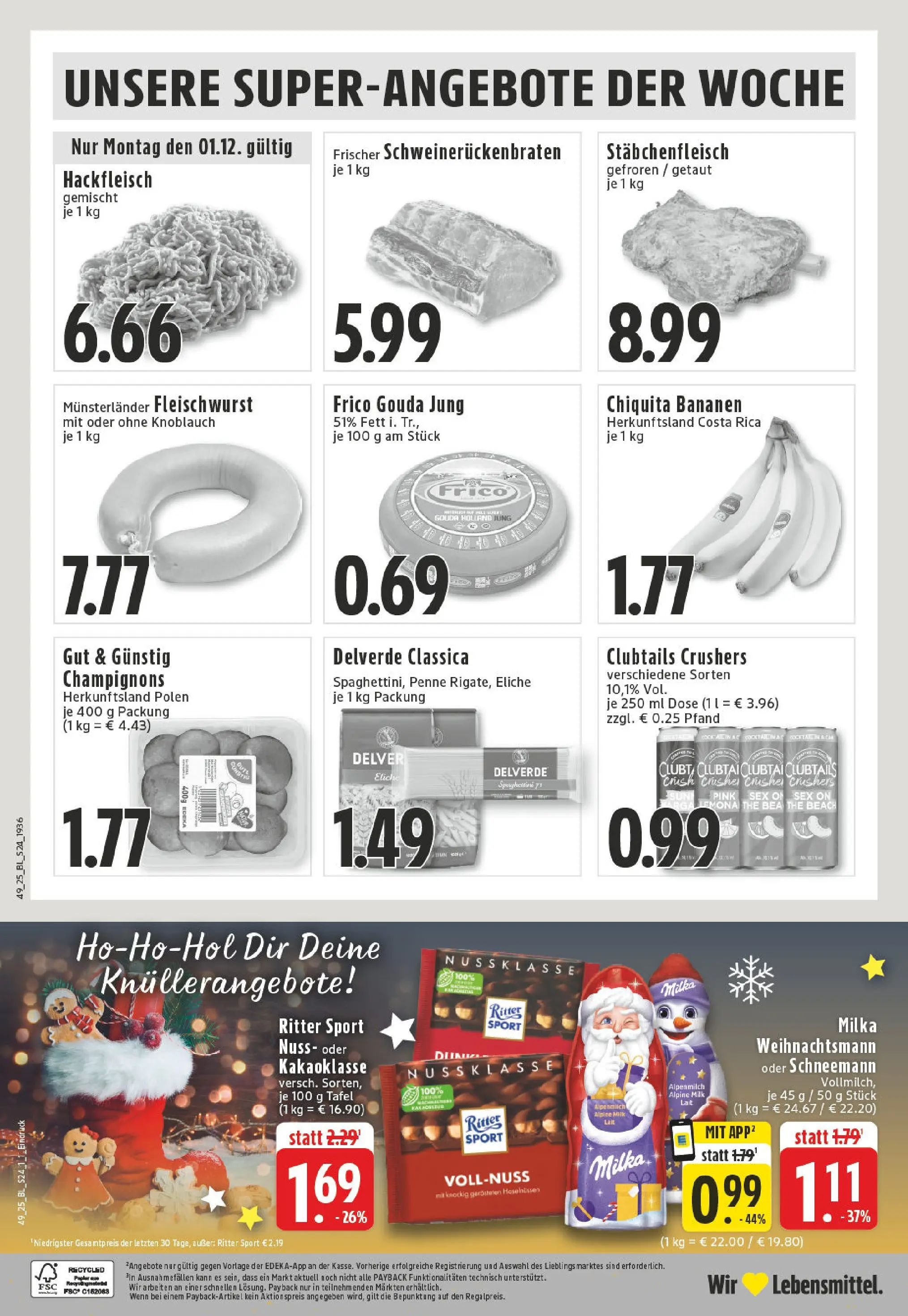 Edeka prospekt Ahaus	 (ab 01.12.2025) » Angebote Online | Seite: 24 | Produkte: Gouda, Milka, Knoblauch, Pasta