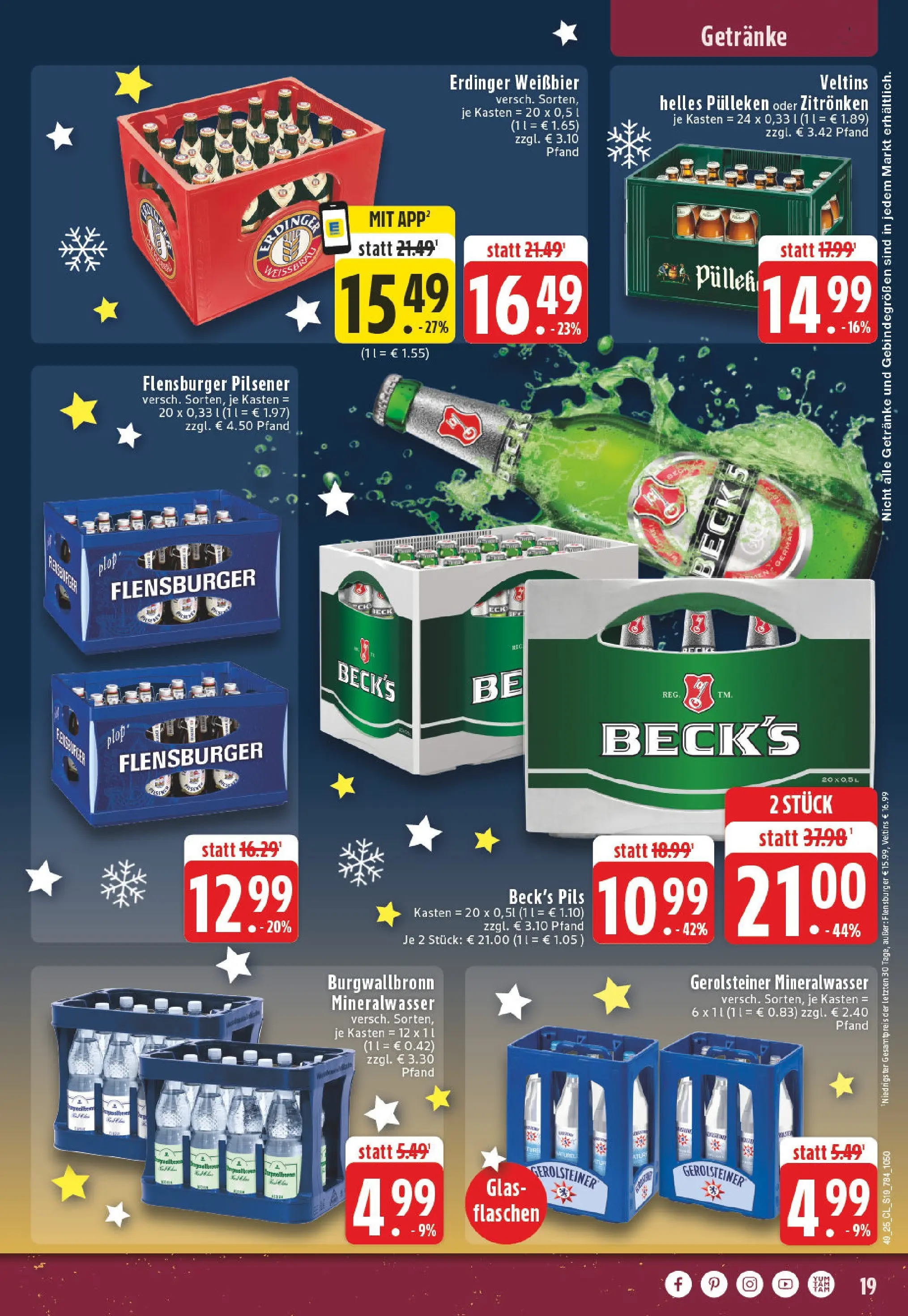 Edeka prospekt Alsdorf	 (ab 01.12.2025) » Angebote Online | Seite: 19 | Produkte: Helles pulleken, Erdinger, Mineralwasser, Flensburger