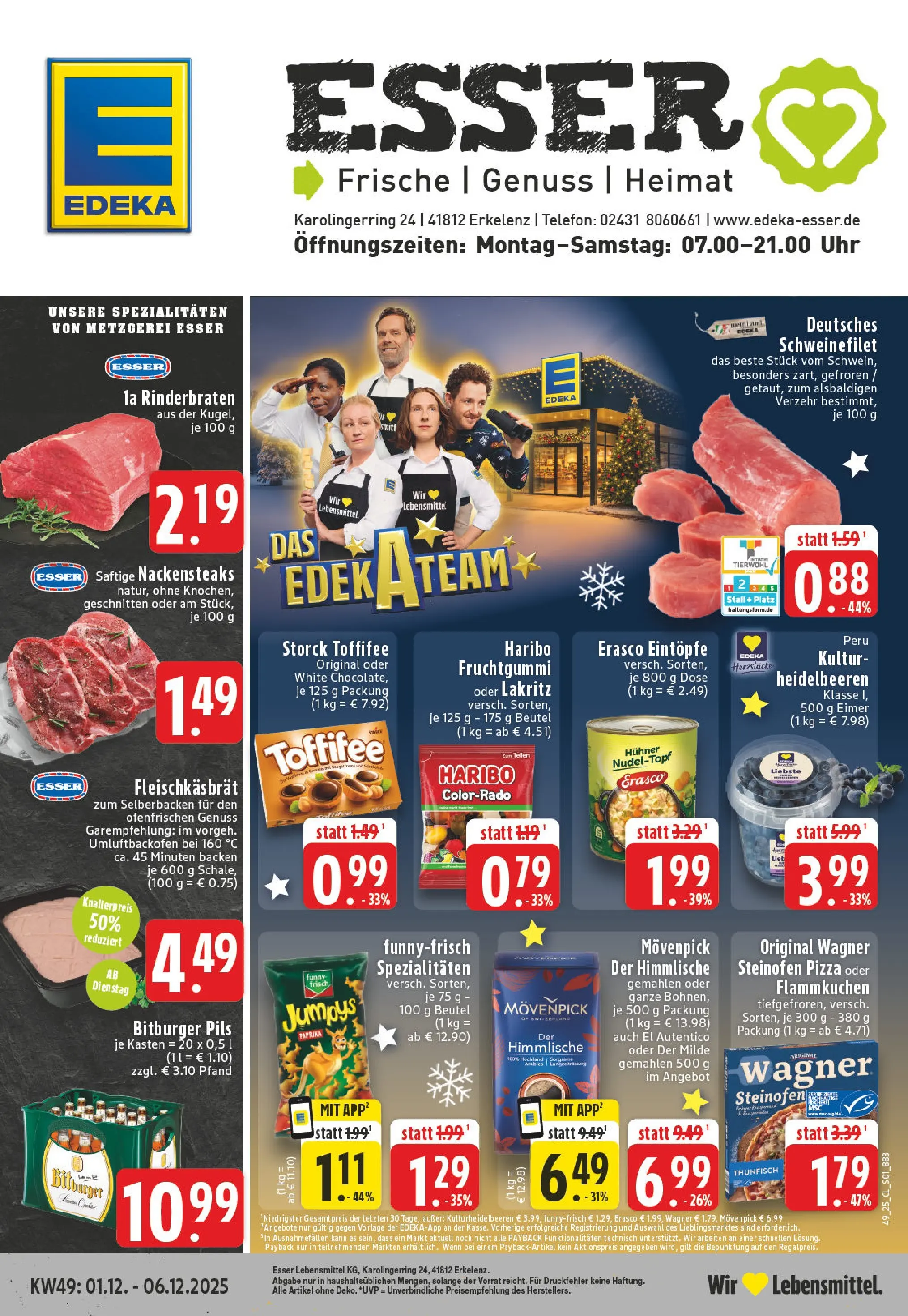 Edeka prospekt Erkelenz	 (ab 01.12.2025) » Angebote Online | Seite: 1 | Produkte: Pils, Toffifee, Pizza, Uhr