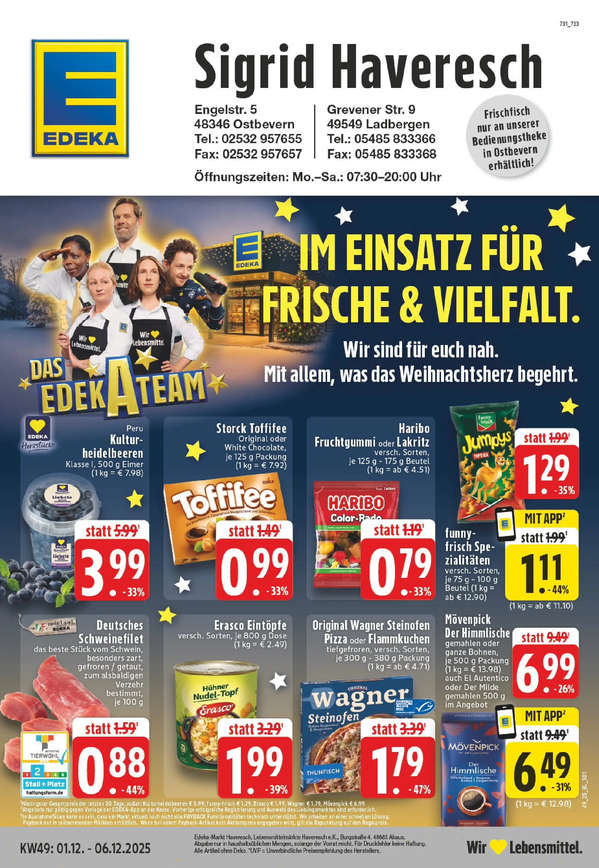 Edeka prospekt Ladbergen	 (ab 01.12.2025) » Angebote Online | Seite: 1 | Produkte: Haribo, Heidelbeeren, Schweinefilet, Pizza