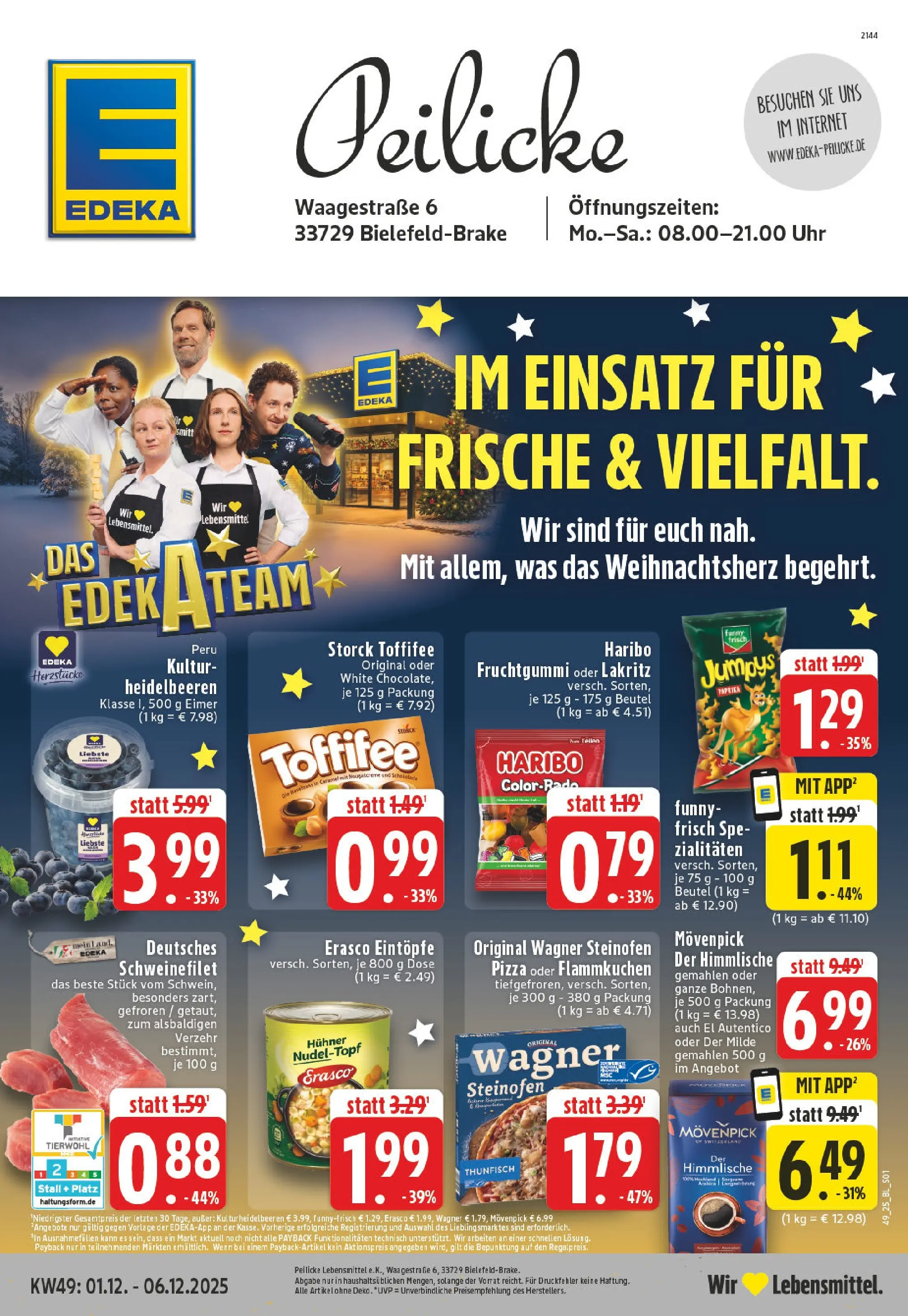 Edeka prospekt Bielefeld-Brake	 (ab 01.12.2025) » Angebote Online | Seite: 1 | Produkte: Haribo, Tür, Paprika, Erasco