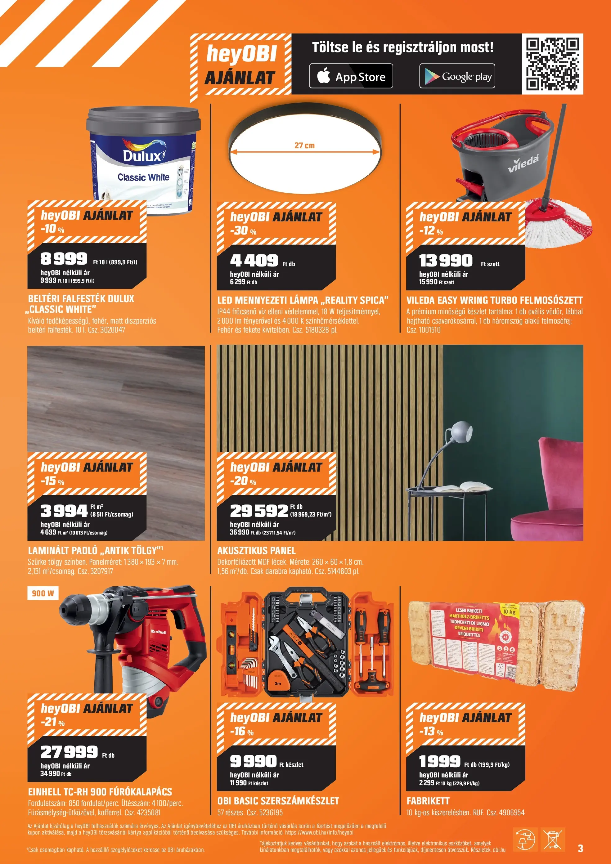 OBI Akciós újság - 2025.12.02. -tól/töl > akció, lapozható szórólap 🛍️ | Oldal: 3 | Termékek: Mennyezeti lámpa, Fúrókalapács, Felmosófej, Vileda